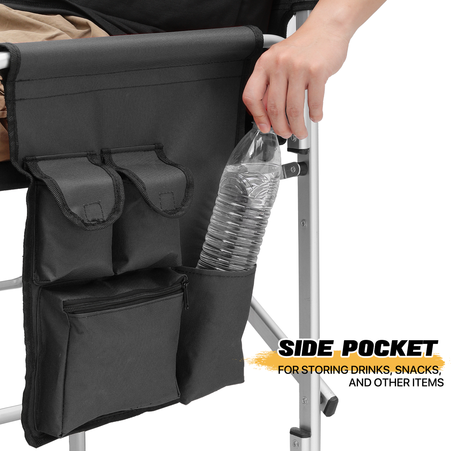 Foldable Director Chair-34.5" Seat Height-Cup Holder Tray+Side Pocket