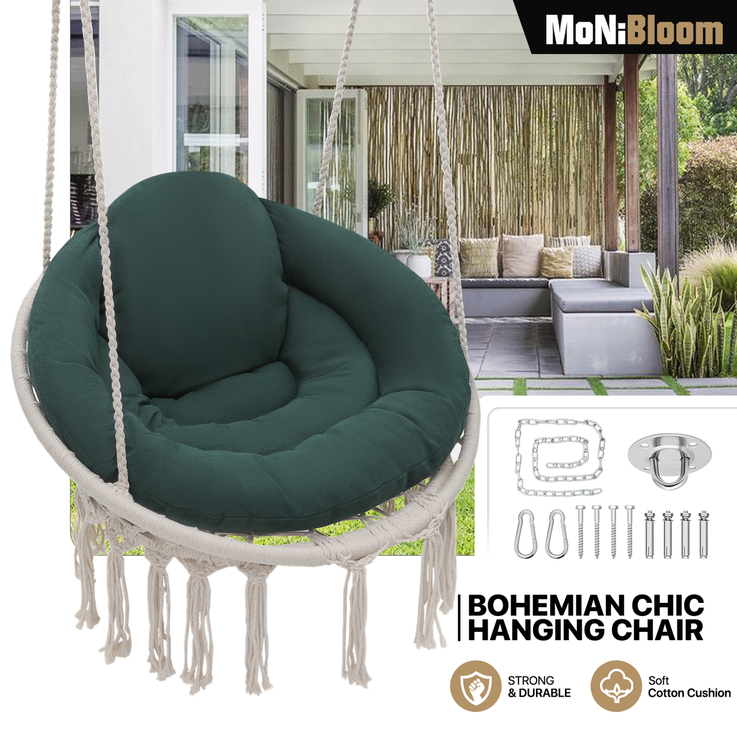 Hanging Cotton Rope Swing - Macrame Hammock Chair - Cushion Seat