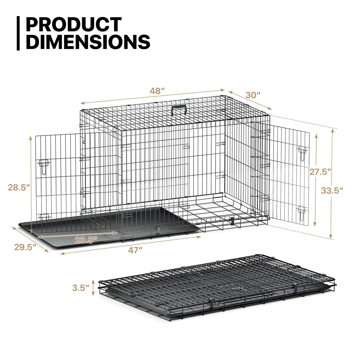 Dog Crate - Metal Frame - w/Slide-out Tray - Black