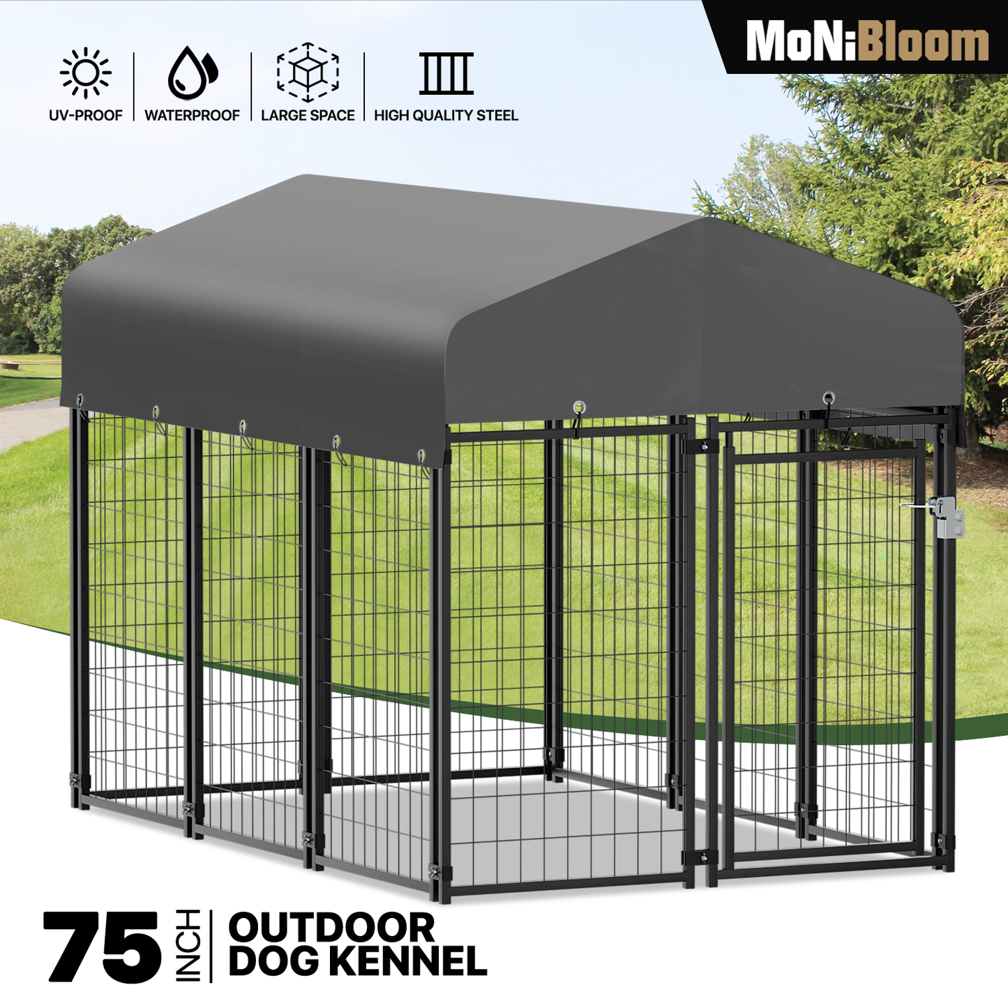 Yard Kennel - 75''Length w/ Roof Cover - Black