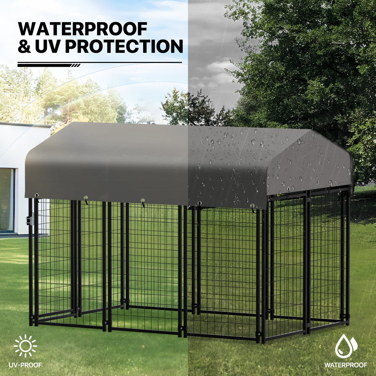 Yard Kennel - 75''Length w/ Roof Cover - Black