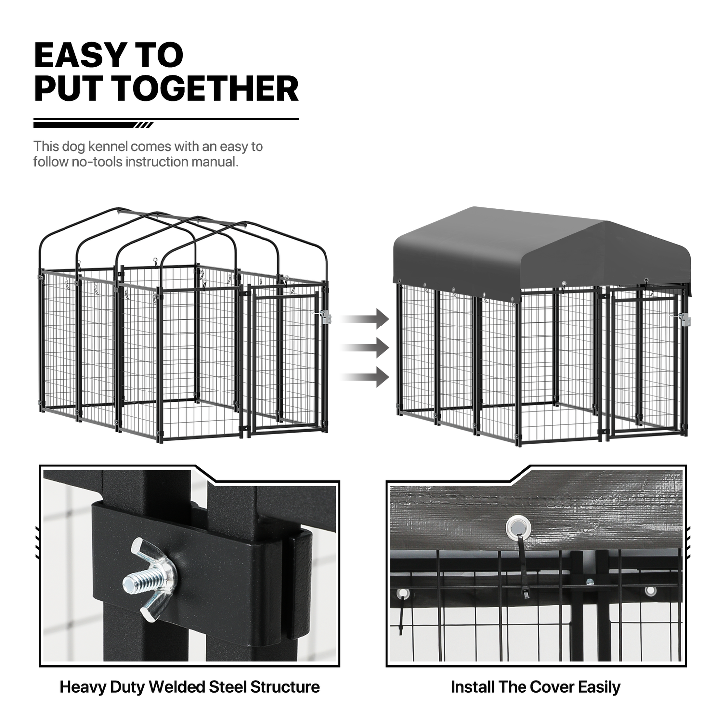 Yard Kennel - 75''Length w/ Roof Cover - Black