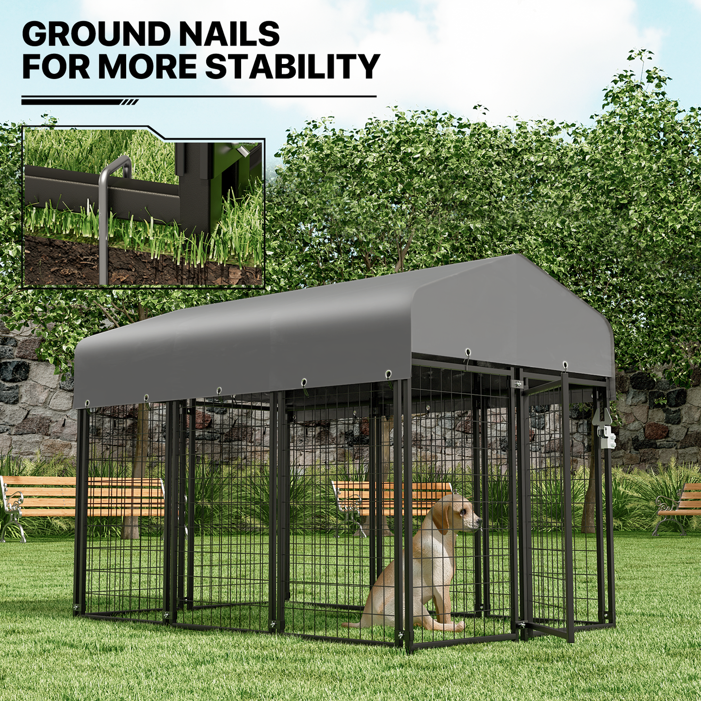 Yard Kennel - 75''Length w/ Roof Cover - Black
