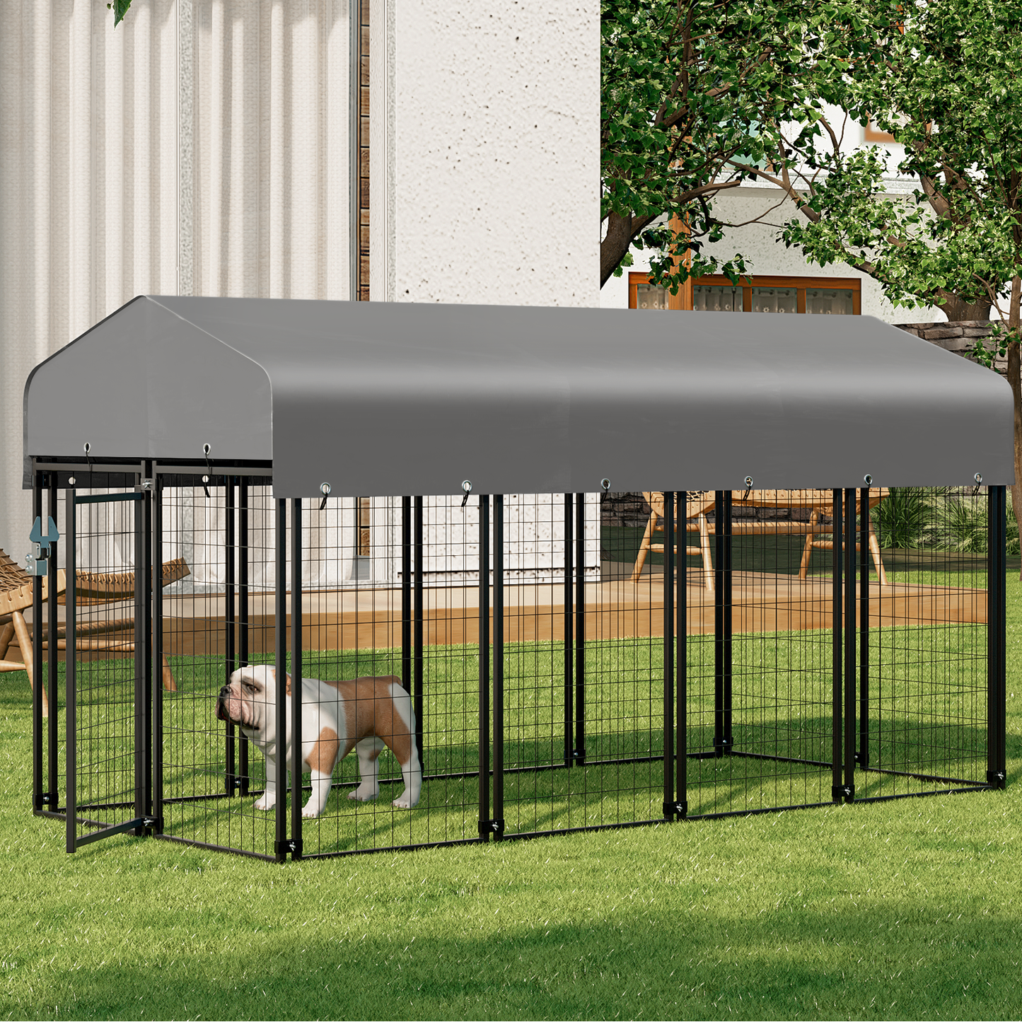 Yard Kennel - 100''Length w/ Roof Cover - Black