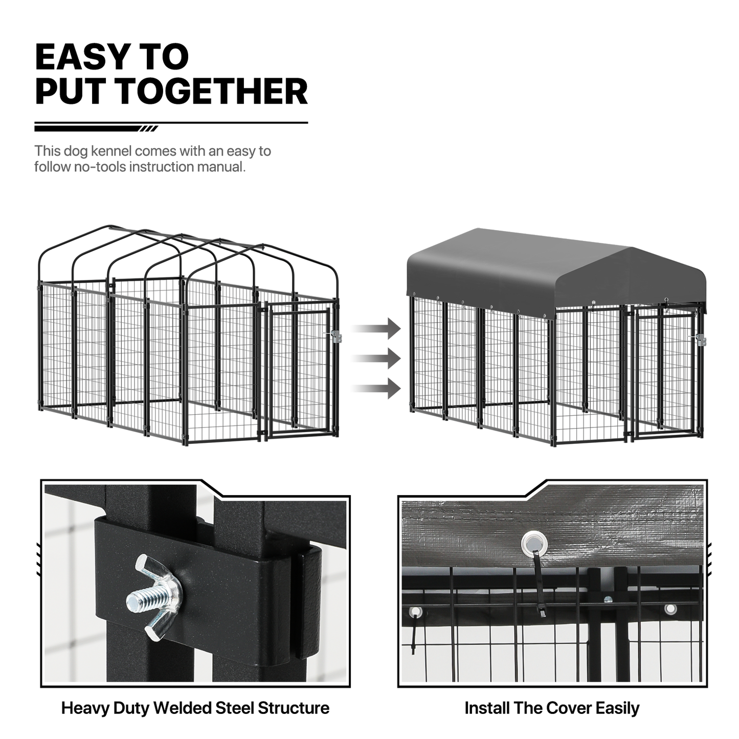 Yard Kennel - 100''Length w/ Roof Cover - Black