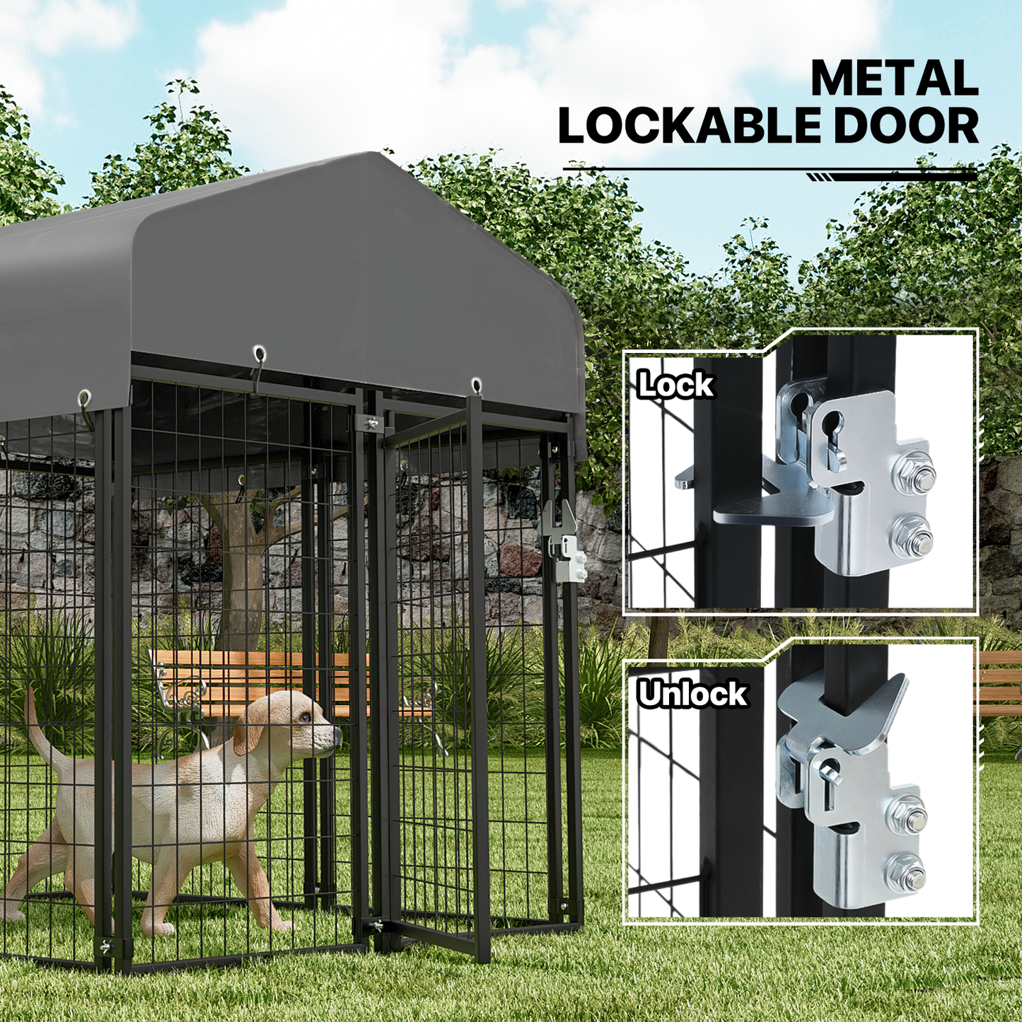 Yard Kennel - 100''Length w/ Roof Cover - Black