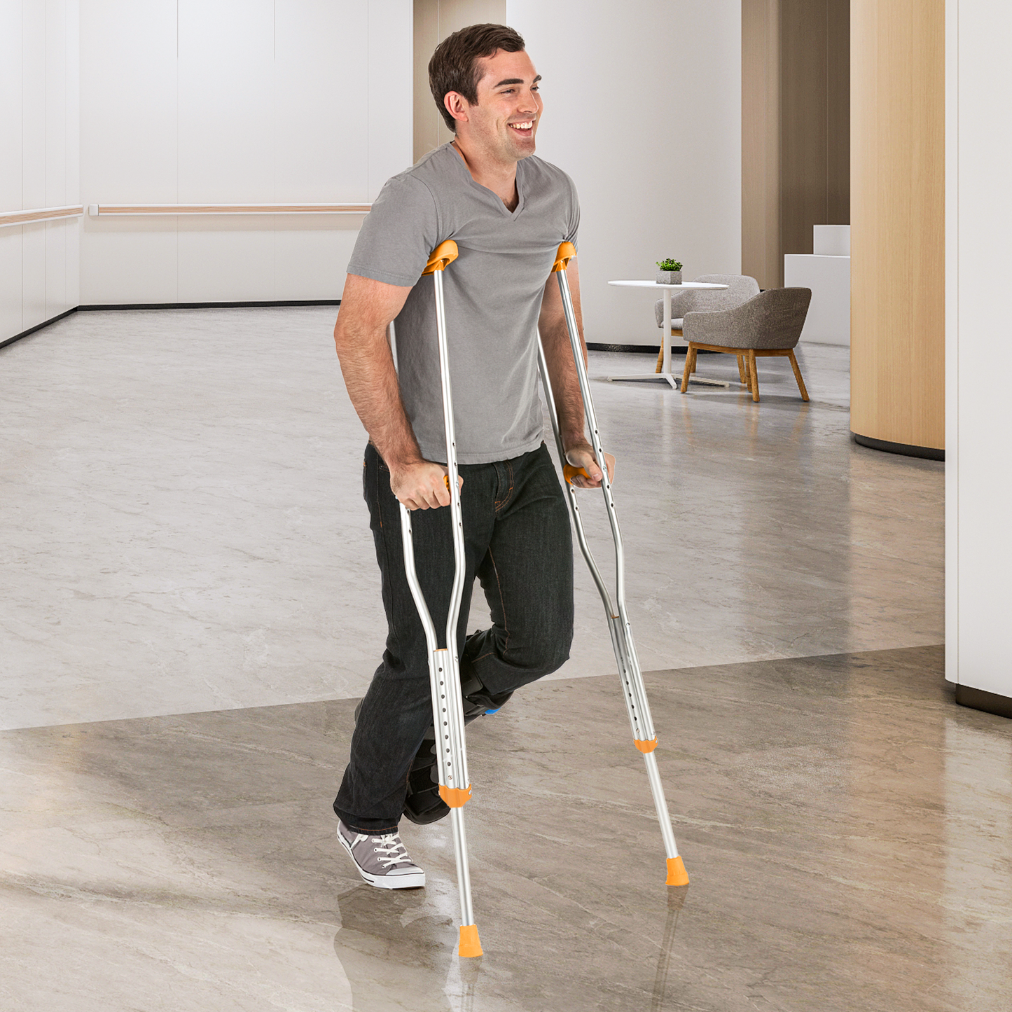 Aluminum Alloy Crutch - 9 Gears Height Adjustable - 5 Gears Grip Height Adjustable - 2PCS - Silver/Yellow