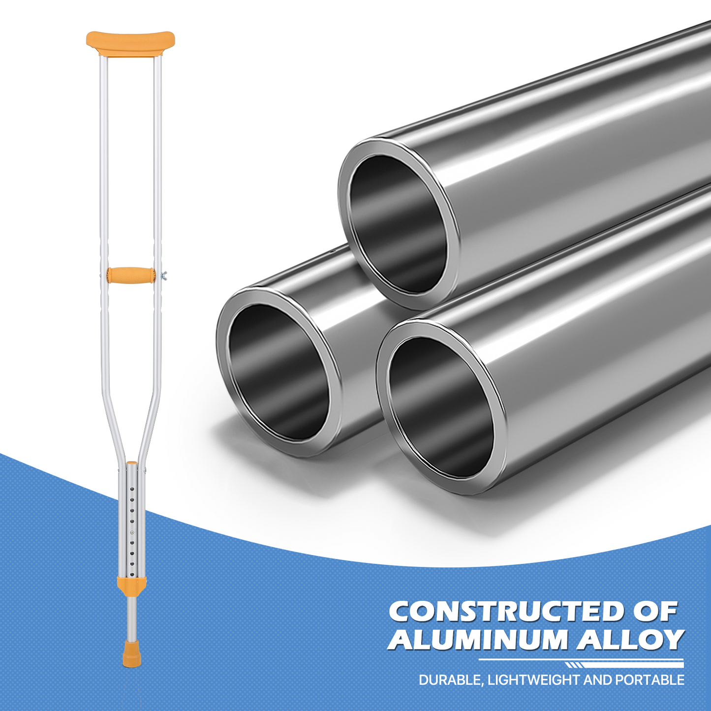 Aluminum Alloy Crutch - 9 Gears Height Adjustable - 5 Gears Grip Height Adjustable - 2PCS - Silver/Yellow