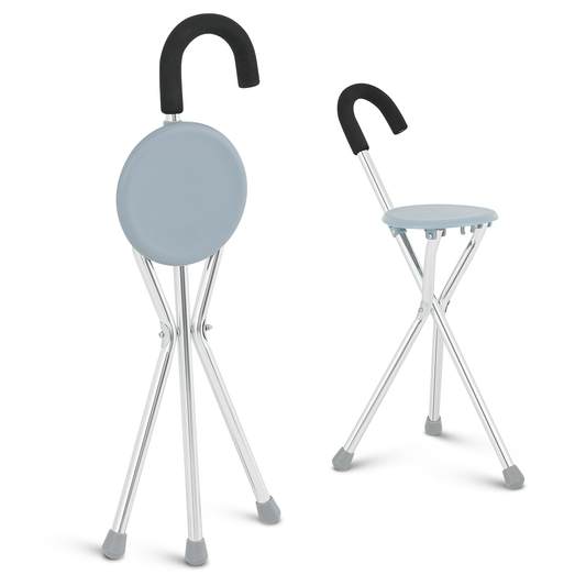Foldable Cane with Seat - Aluminum Alloy Frame - PVC Seat - Silver/Gray