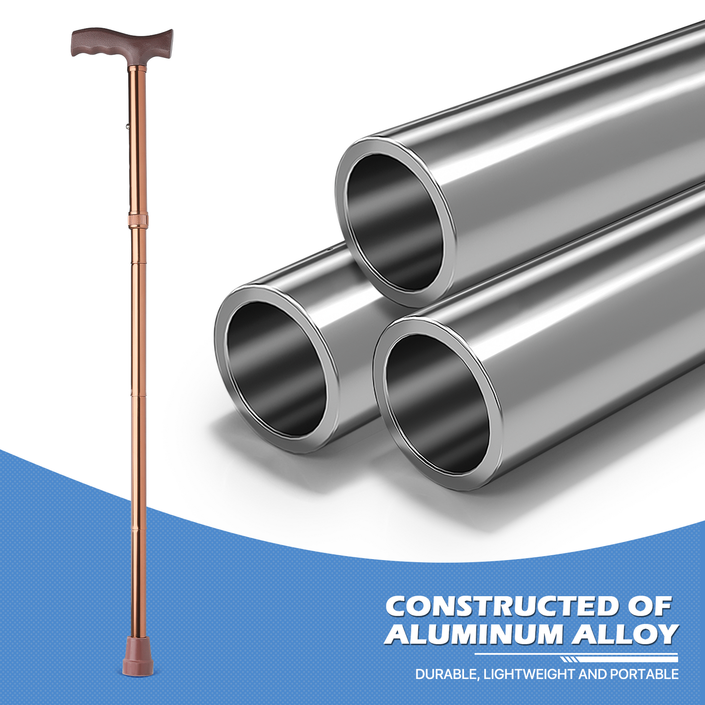 Foldable Aluminum Alloy Walking Cane - 32''-36'' 5 Gears Height Adjustable - Bronze