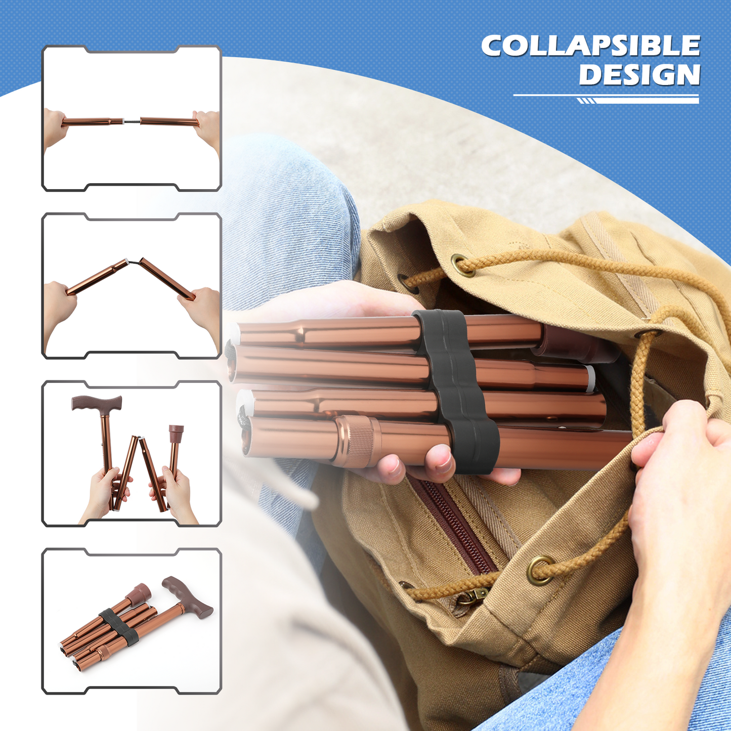 Foldable Aluminum Alloy Walking Cane - 32''-36'' 5 Gears Height Adjustable - Bronze
