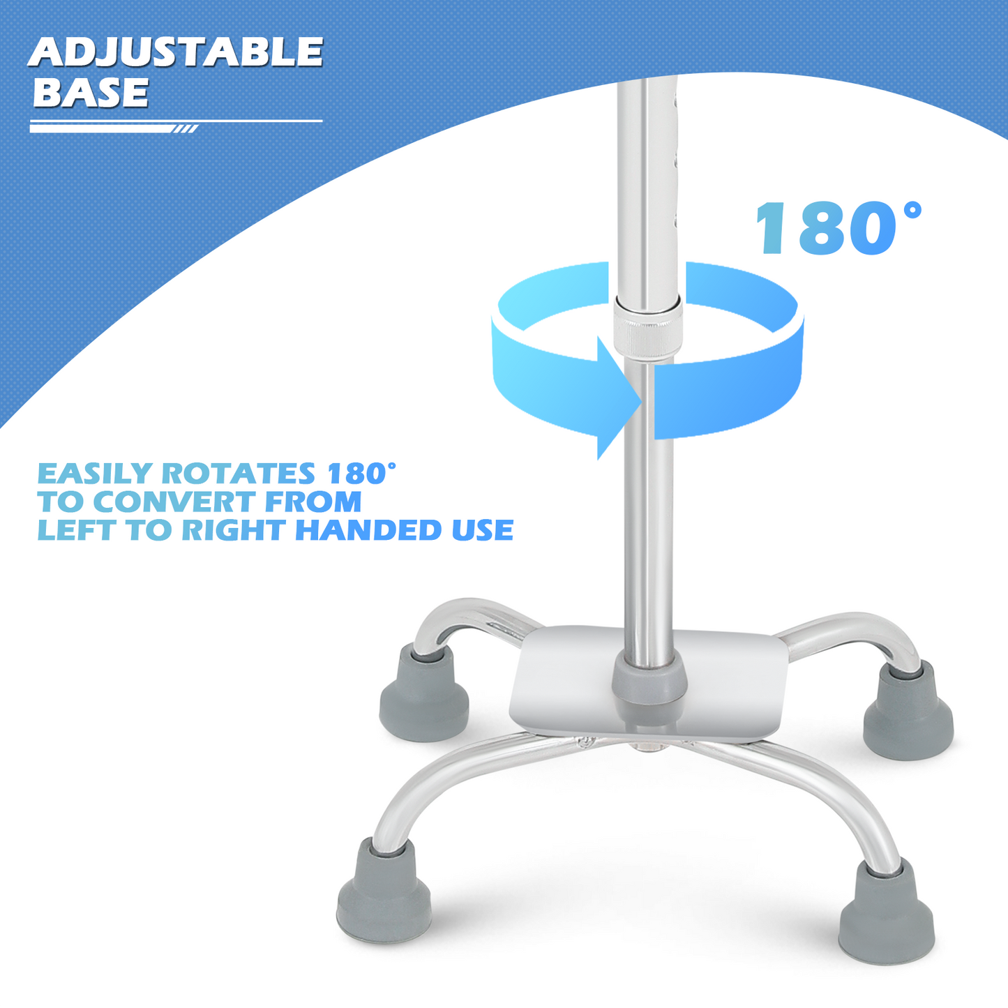 Aluminum Alloy Quad Cane - 25''-34'' 10 Gears Height Adjustable - Silver