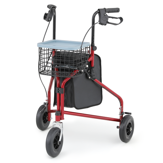 Adjustable Height Rollator Walker - 8'' Diameter 3 Wheels - w/Oxford Bag & Detachable Basket