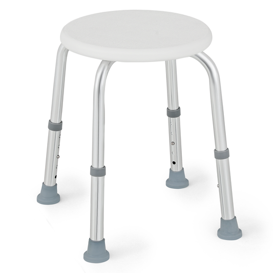 Shower Stool - 15.5''-19.5'' 5 Gears Height Adjustable - Round Seat - White/Silver