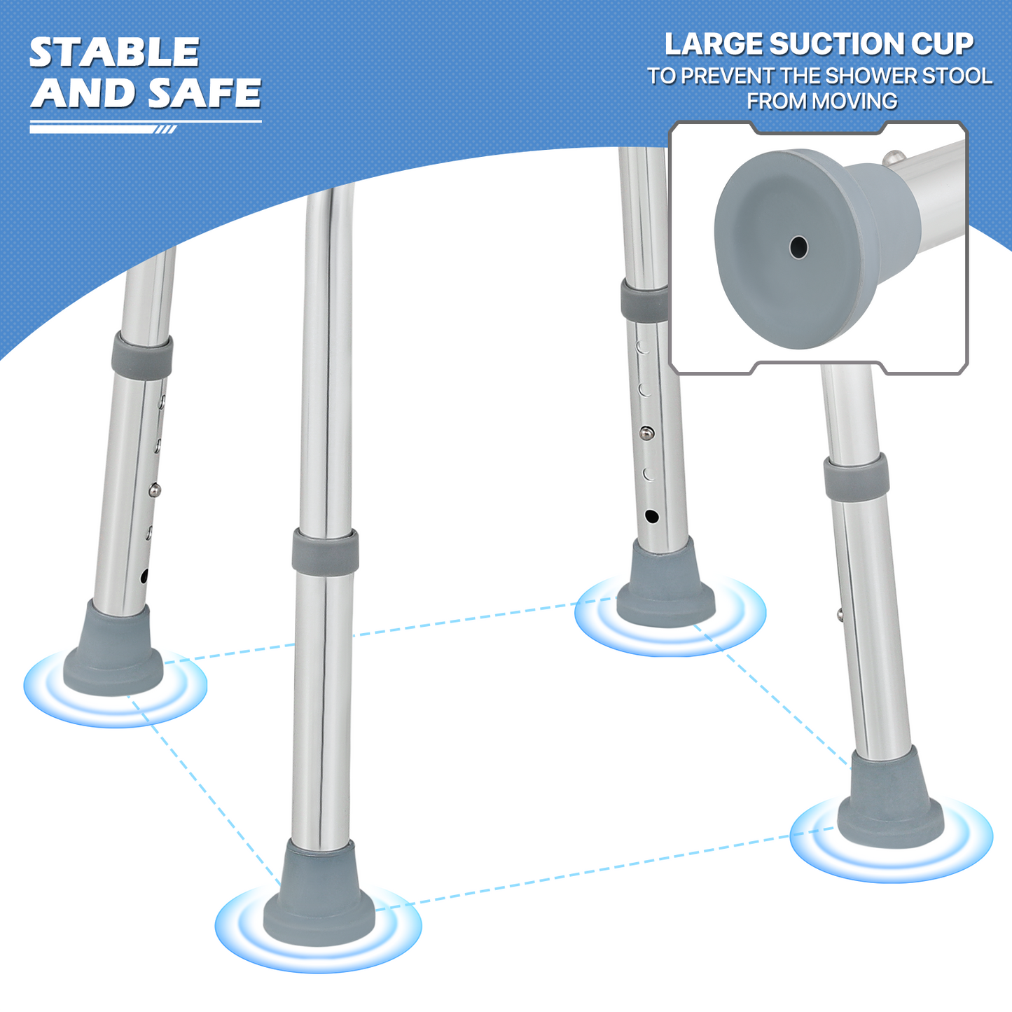 Shower Stool - 15.5''-19.5'' 5 Gears Height Adjustable - Round Seat - White/Silver
