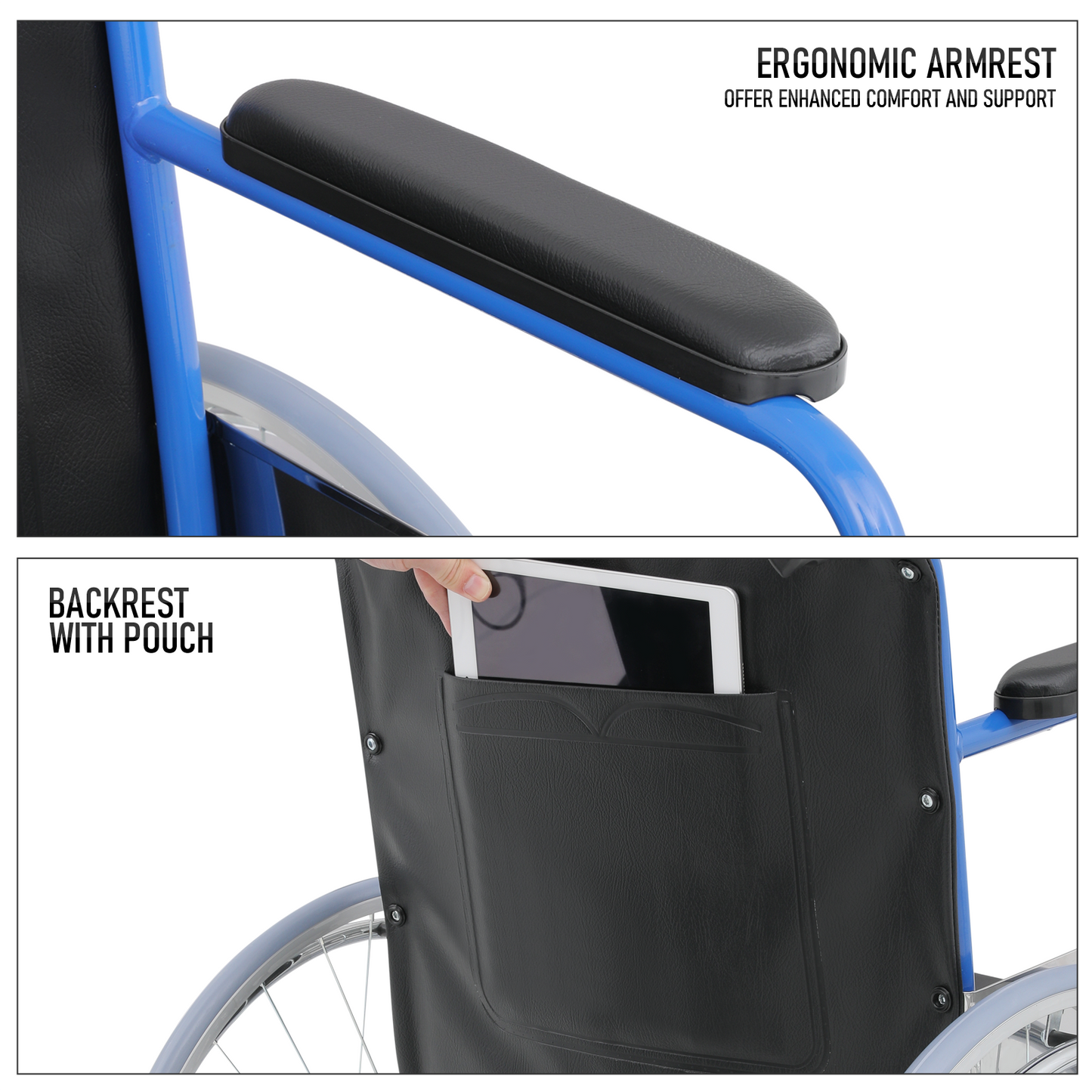 Wheelchair - Steel Frame PVC Seat - 7.5" Front & 22.5'' Rear Wheel - 20*16'' Seat Size