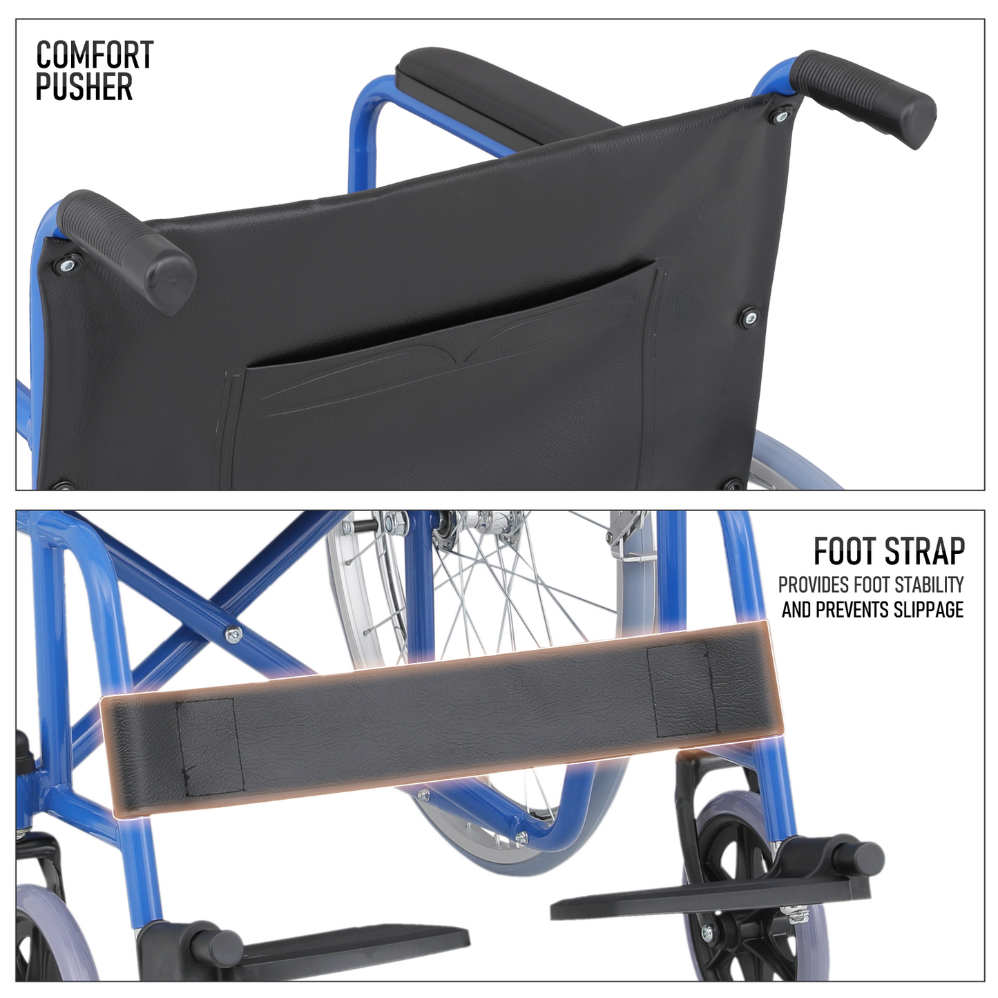 Wheelchair - Steel Frame PVC Seat - 7.5" Front & 22.5'' Rear Wheel - 20*16'' Seat Size