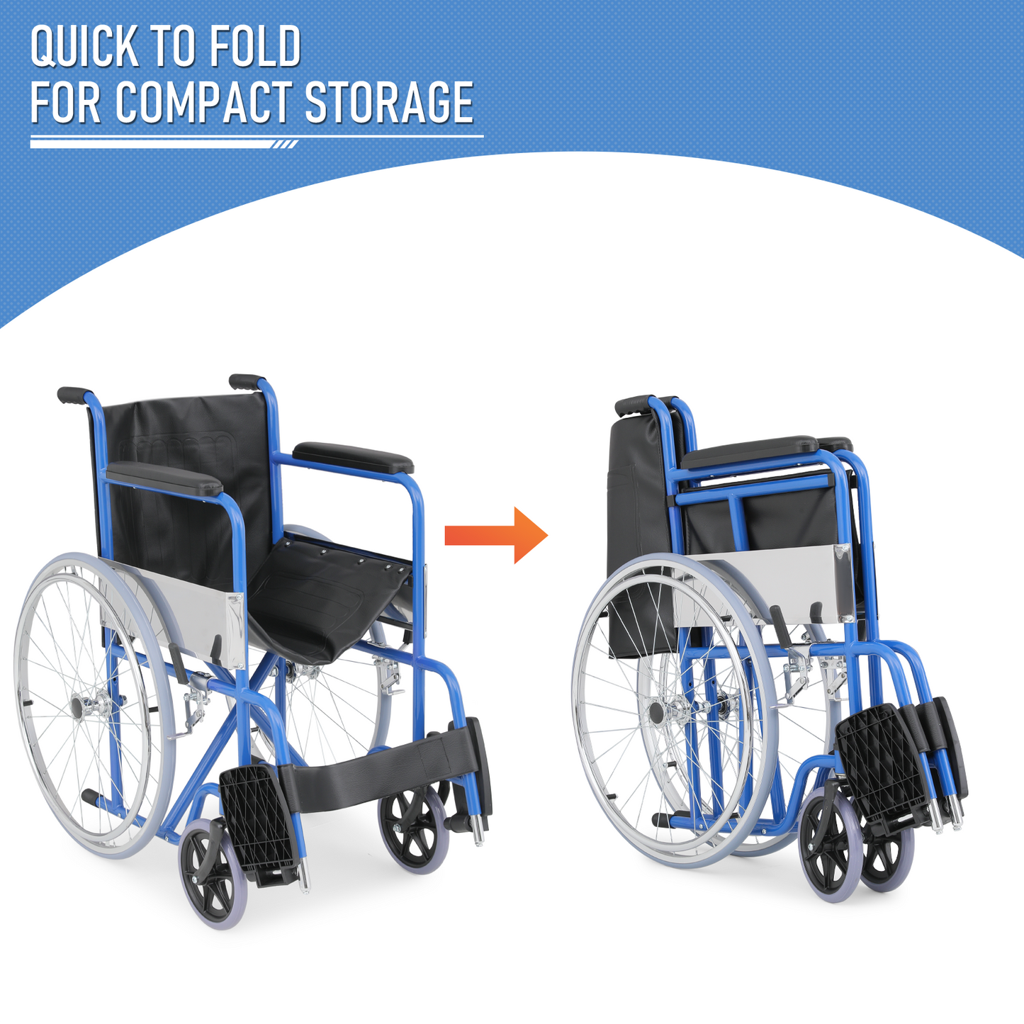 Wheelchair - Steel Frame PVC Seat - 7.5" Front & 22.5'' Rear Wheel - 20*16'' Seat Size