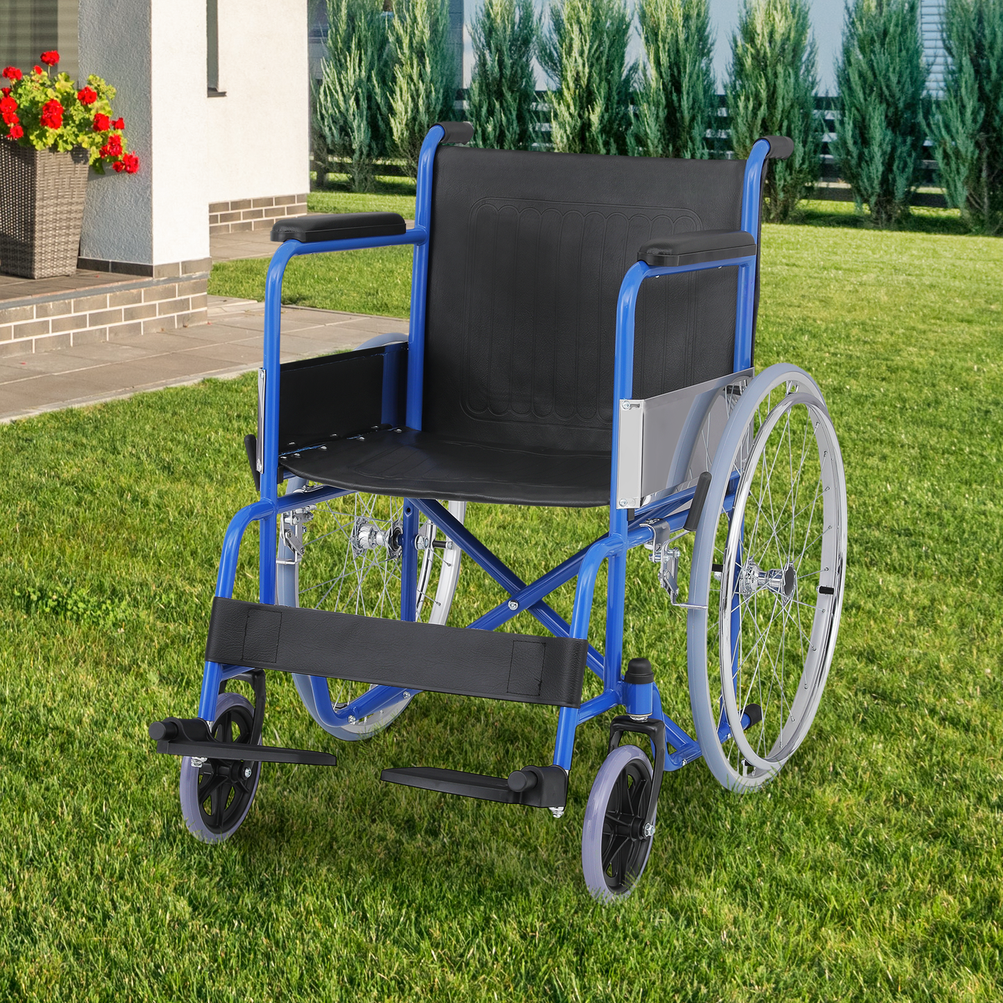 Wheelchair - Steel Frame PVC Seat - 7.5" Front & 22.5'' Rear Wheel - 20*16'' Seat Size