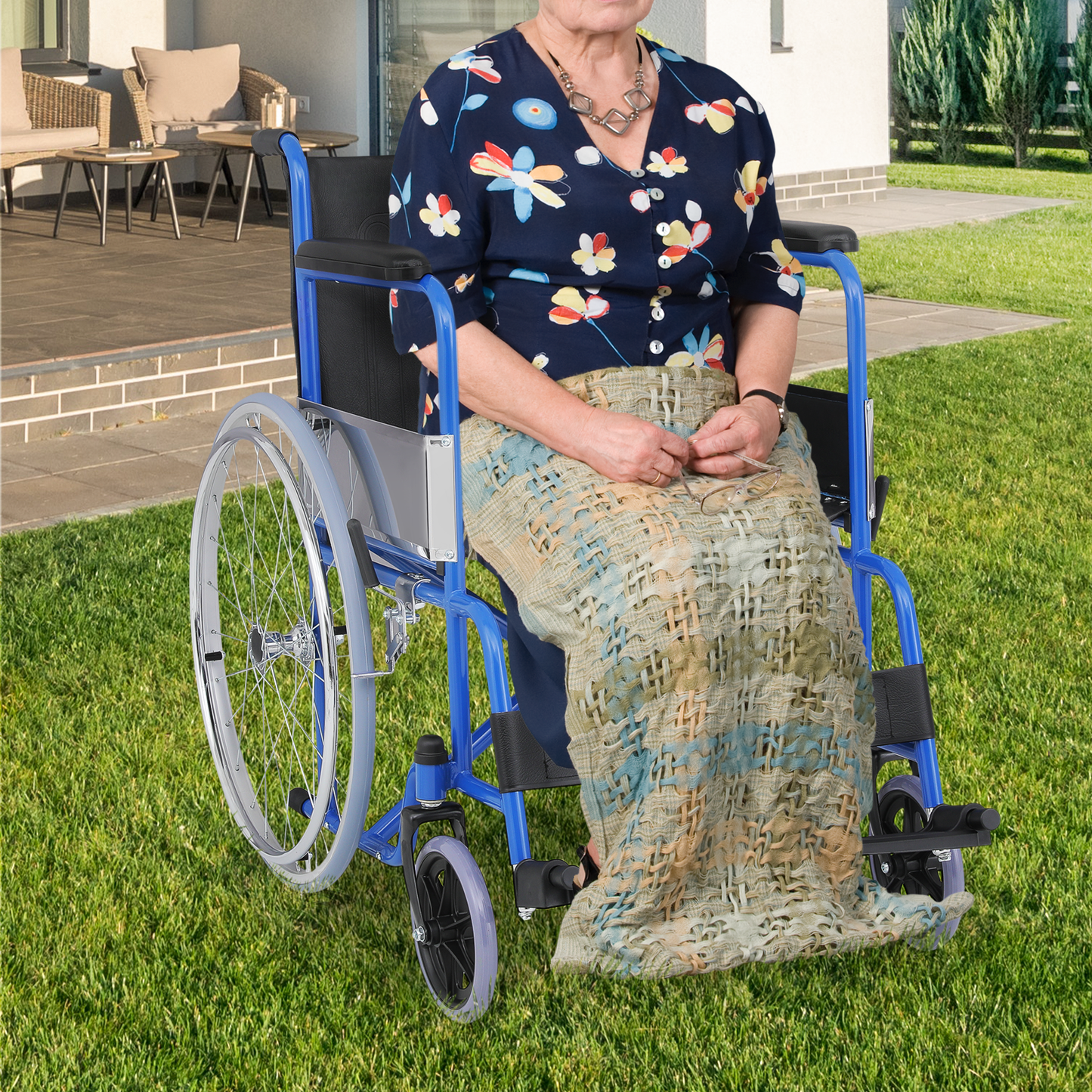 Wheelchair - Steel Frame PVC Seat - 7.5" Front & 22.5'' Rear Wheel - 20*16'' Seat Size