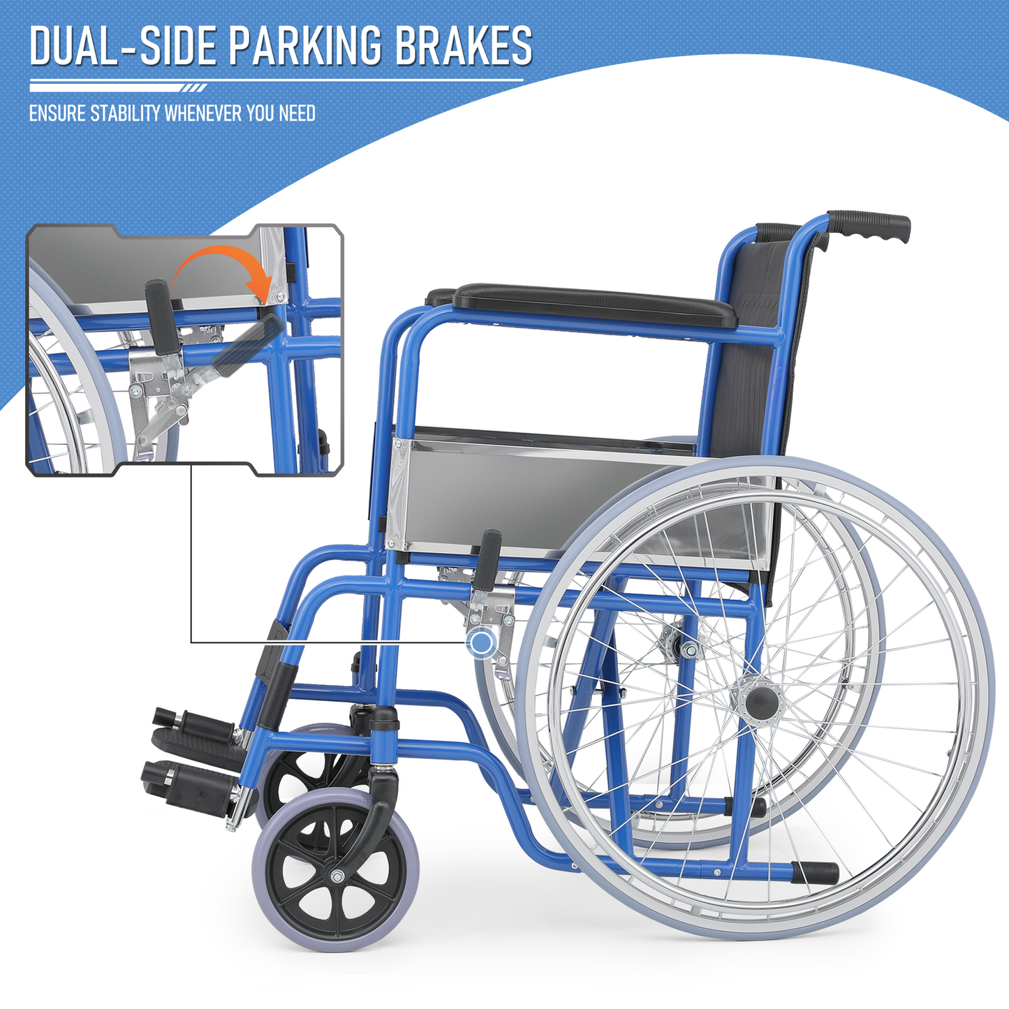Wheelchair - Steel Frame PVC Seat - 7.5" Front & 22.5'' Rear Wheel - 20*16'' Seat Size