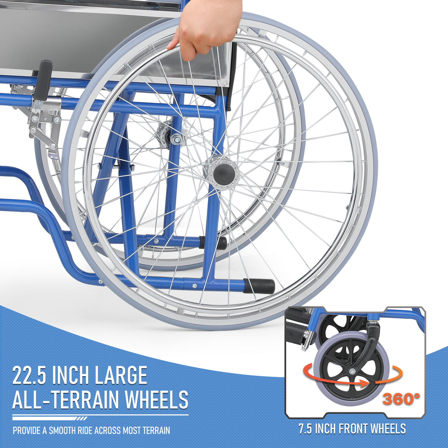 Wheelchair - Steel Frame PVC Seat - 7.5" Front & 22.5'' Rear Wheel - 20*16'' Seat Size