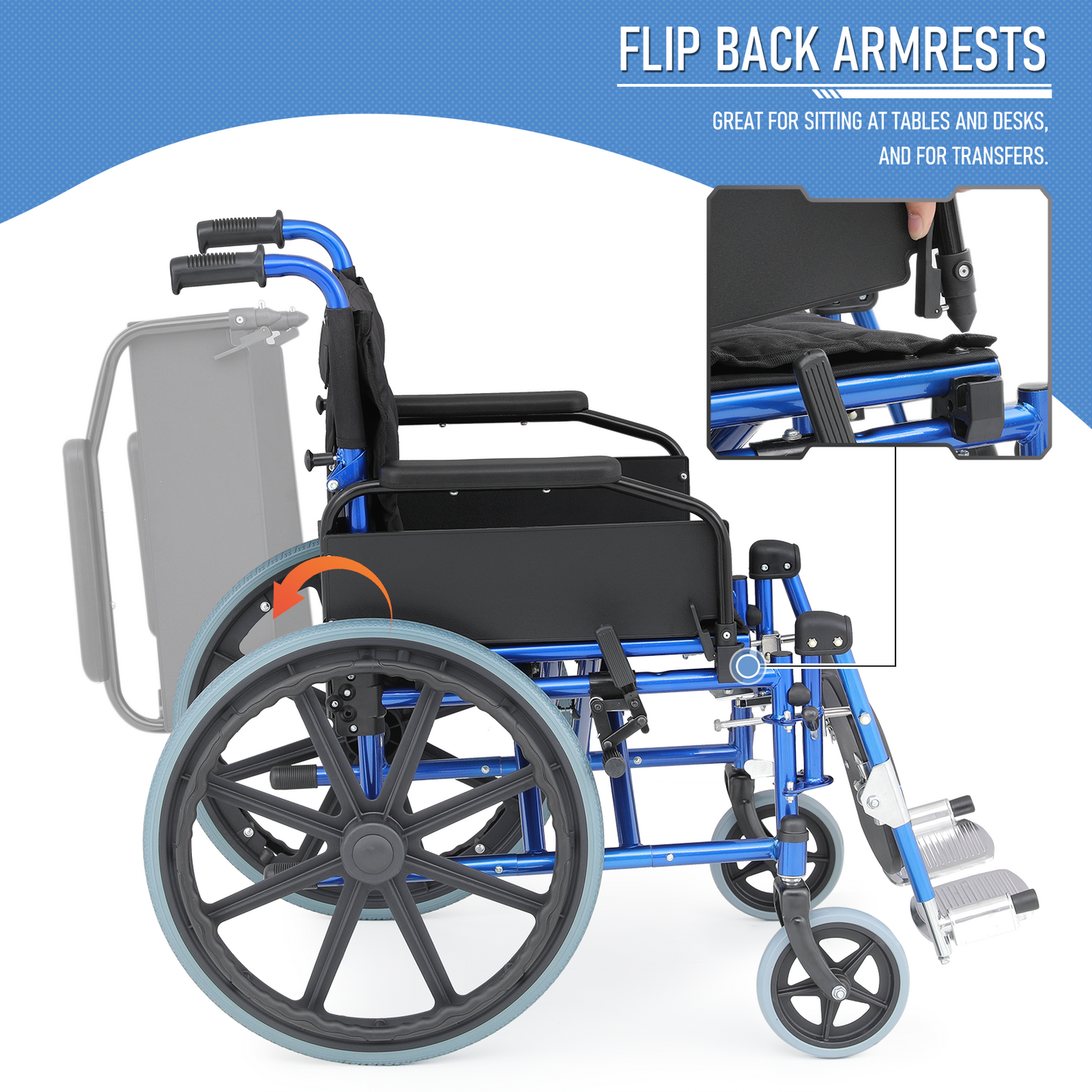Wheelchair - Steel Frame Textile Seat w/Removable Oxford Cloth Cushion - 18.5*16'' Seat Size