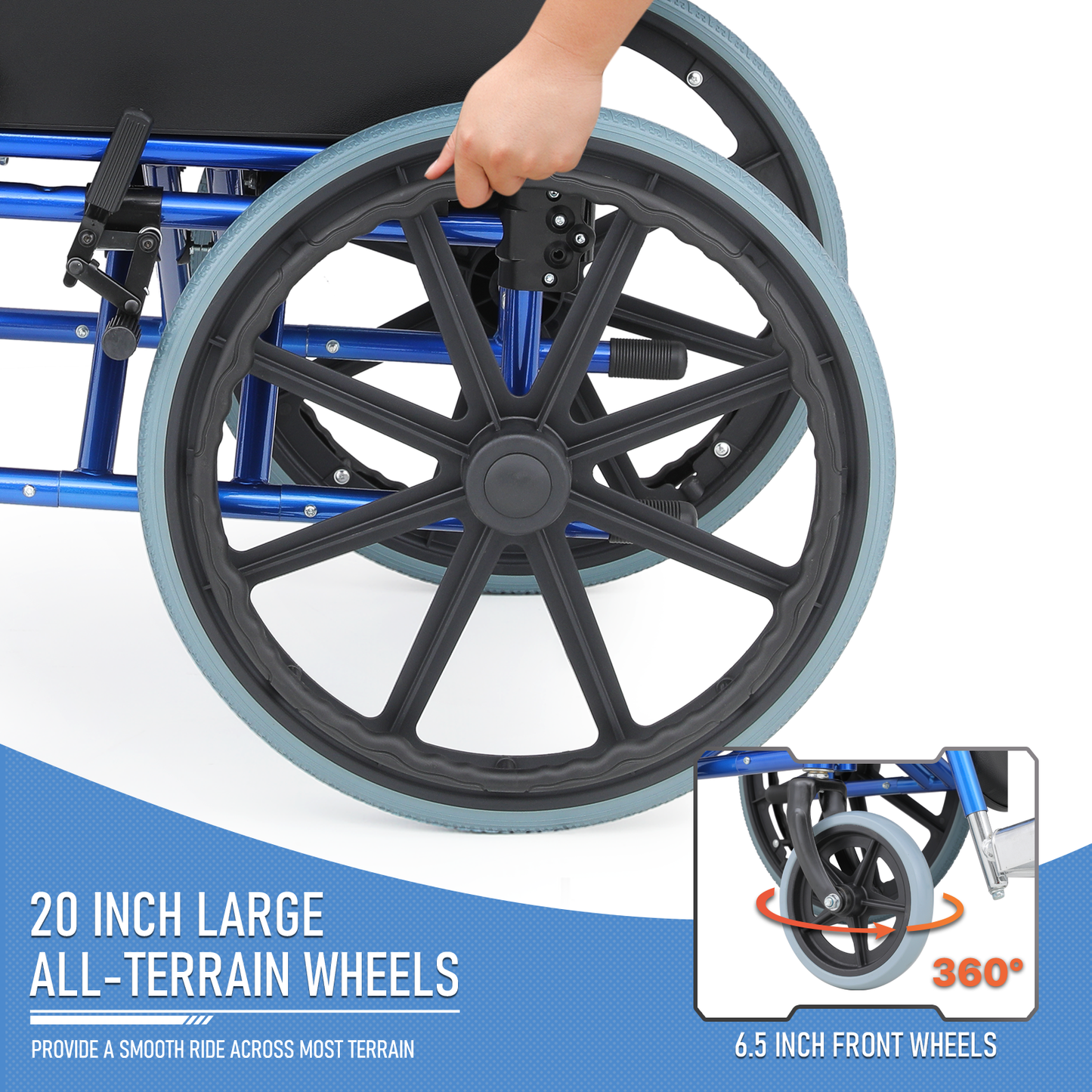 Wheelchair - Steel Frame Textile Seat w/Removable Oxford Cloth Cushion - 18.5*16'' Seat Size
