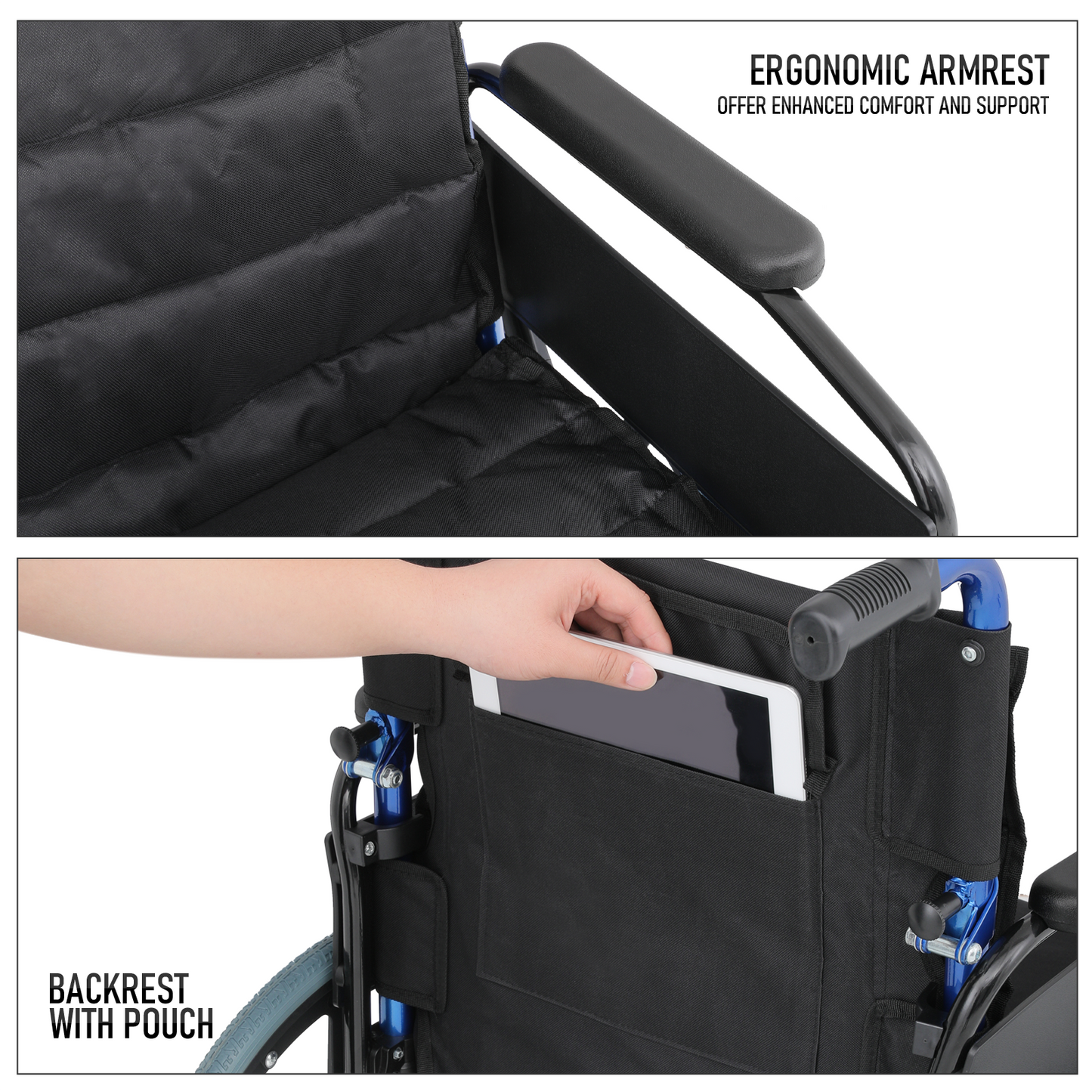 Wheelchair - Steel Frame Textile Seat w/Removable Oxford Cloth Cushion - 18.5*16'' Seat Size