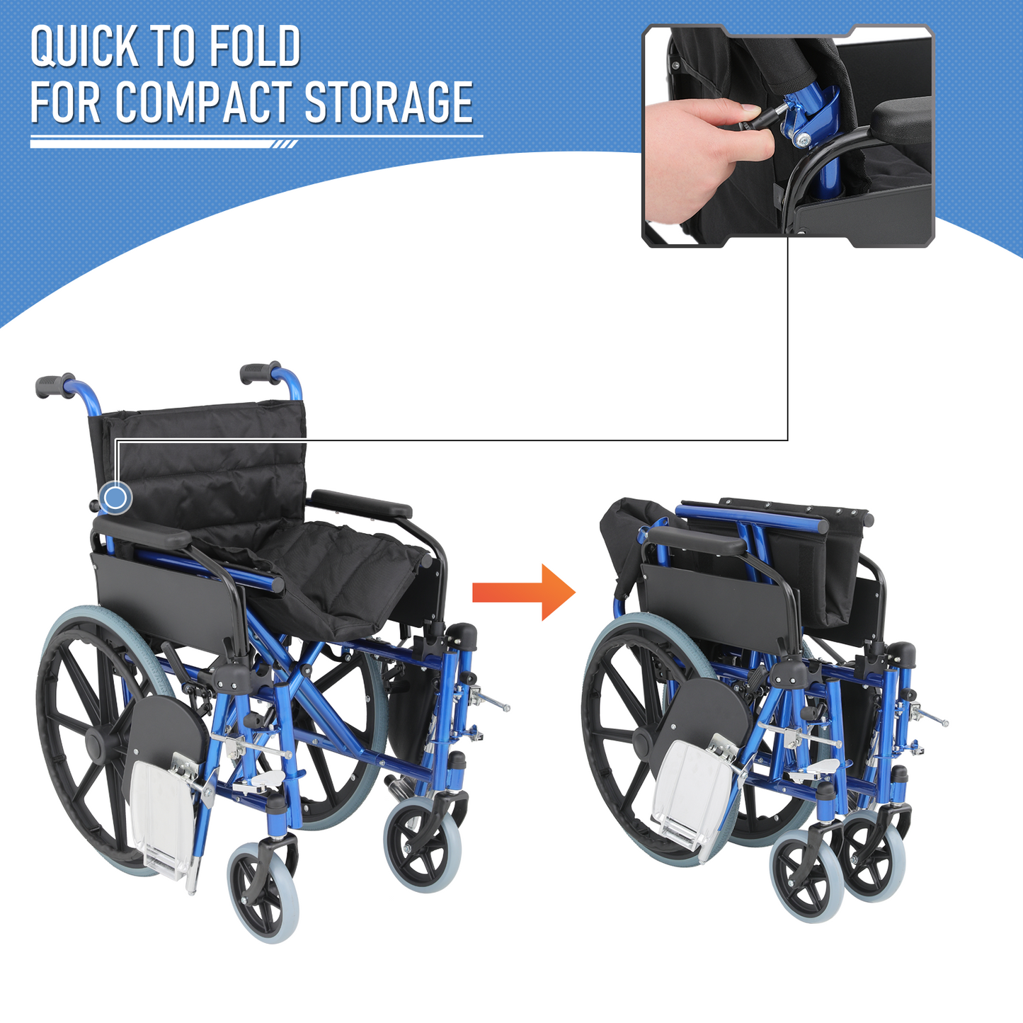 Wheelchair - Steel Frame Textile Seat w/Removable Oxford Cloth Cushion - 18.5*16'' Seat Size