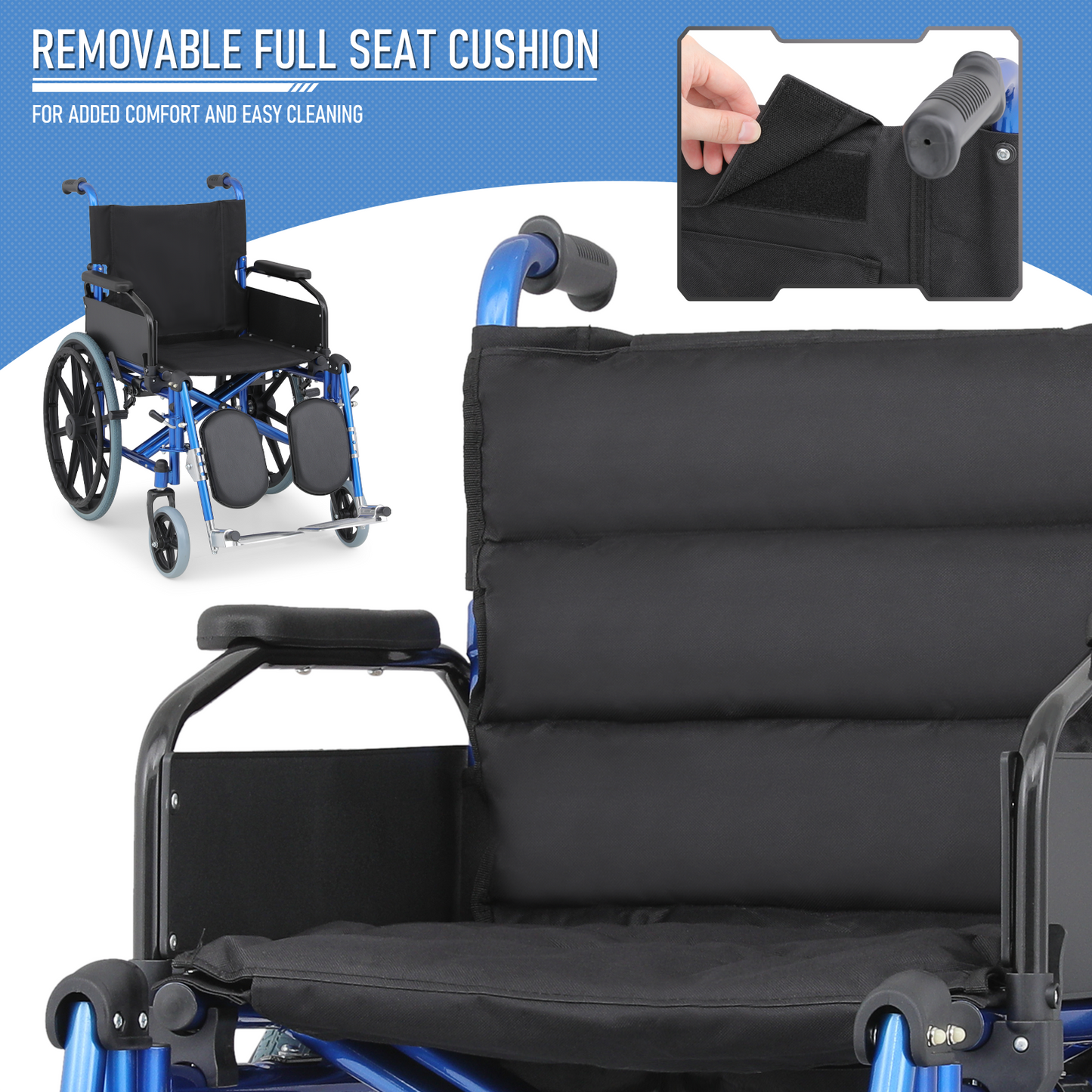 Wheelchair - Steel Frame Textile Seat w/Removable Oxford Cloth Cushion - 18.5*16'' Seat Size