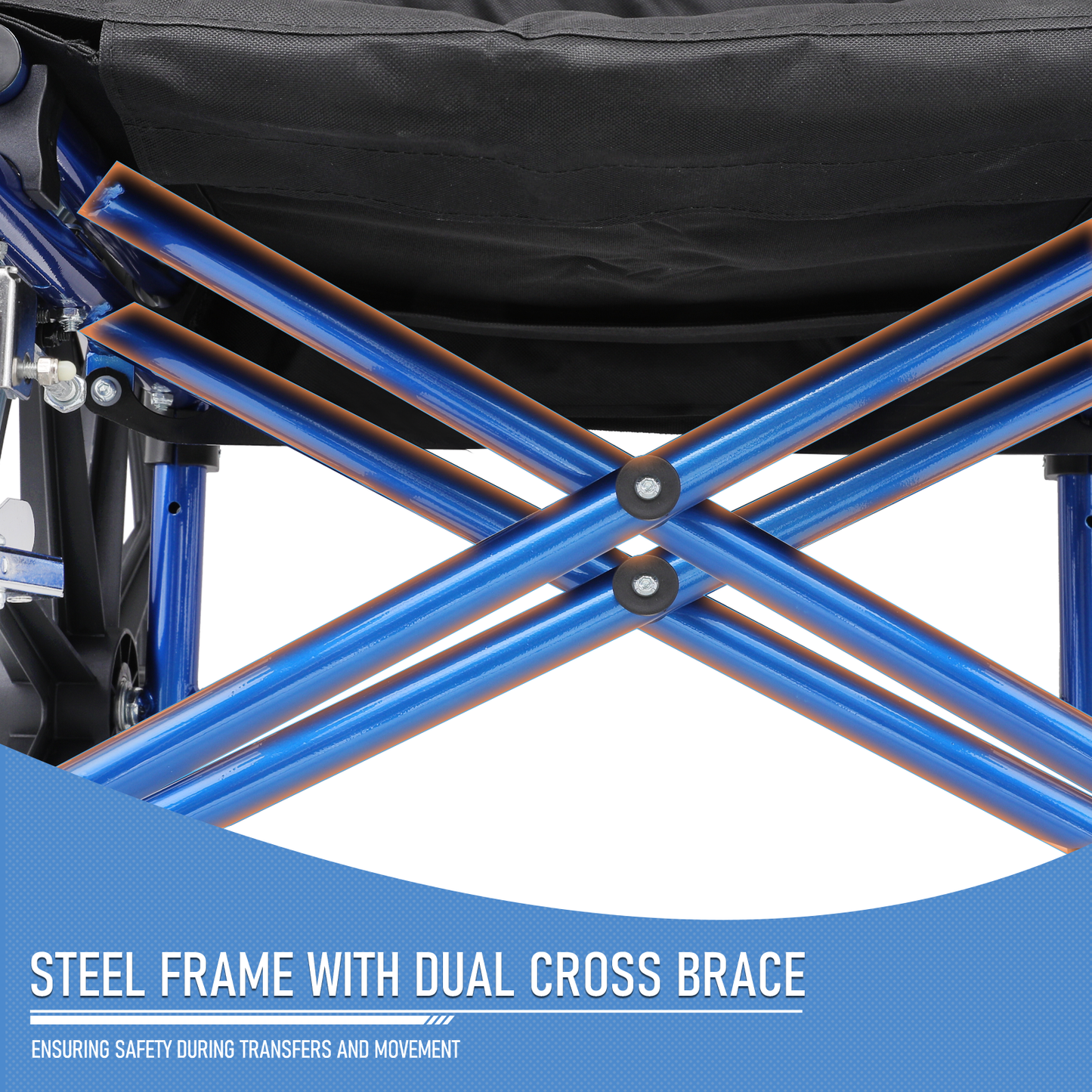 Wheelchair - Steel Frame Textile Seat w/Removable Oxford Cloth Cushion - 18.5*16'' Seat Size