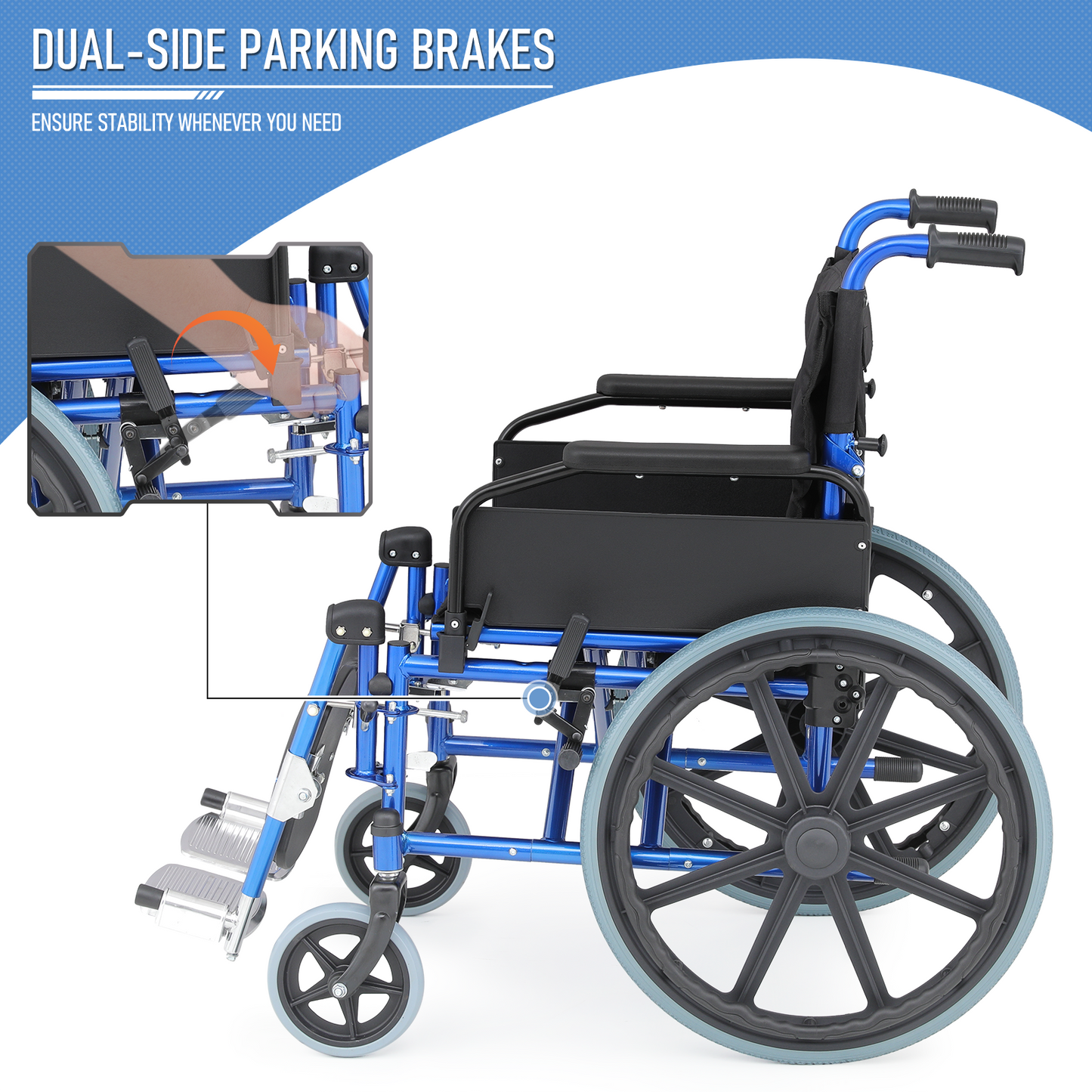 Wheelchair - Steel Frame Textile Seat w/Removable Oxford Cloth Cushion - 18.5*16'' Seat Size