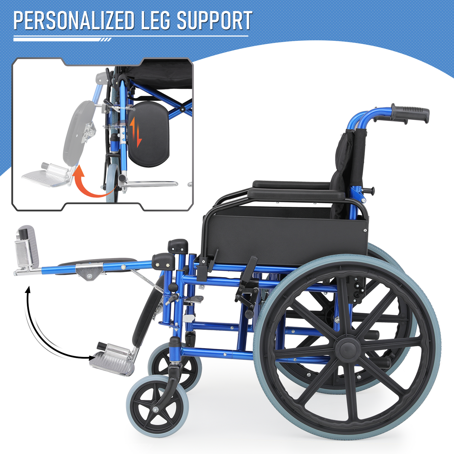 Wheelchair - Steel Frame Textile Seat w/Removable Oxford Cloth Cushion - 18.5*16'' Seat Size