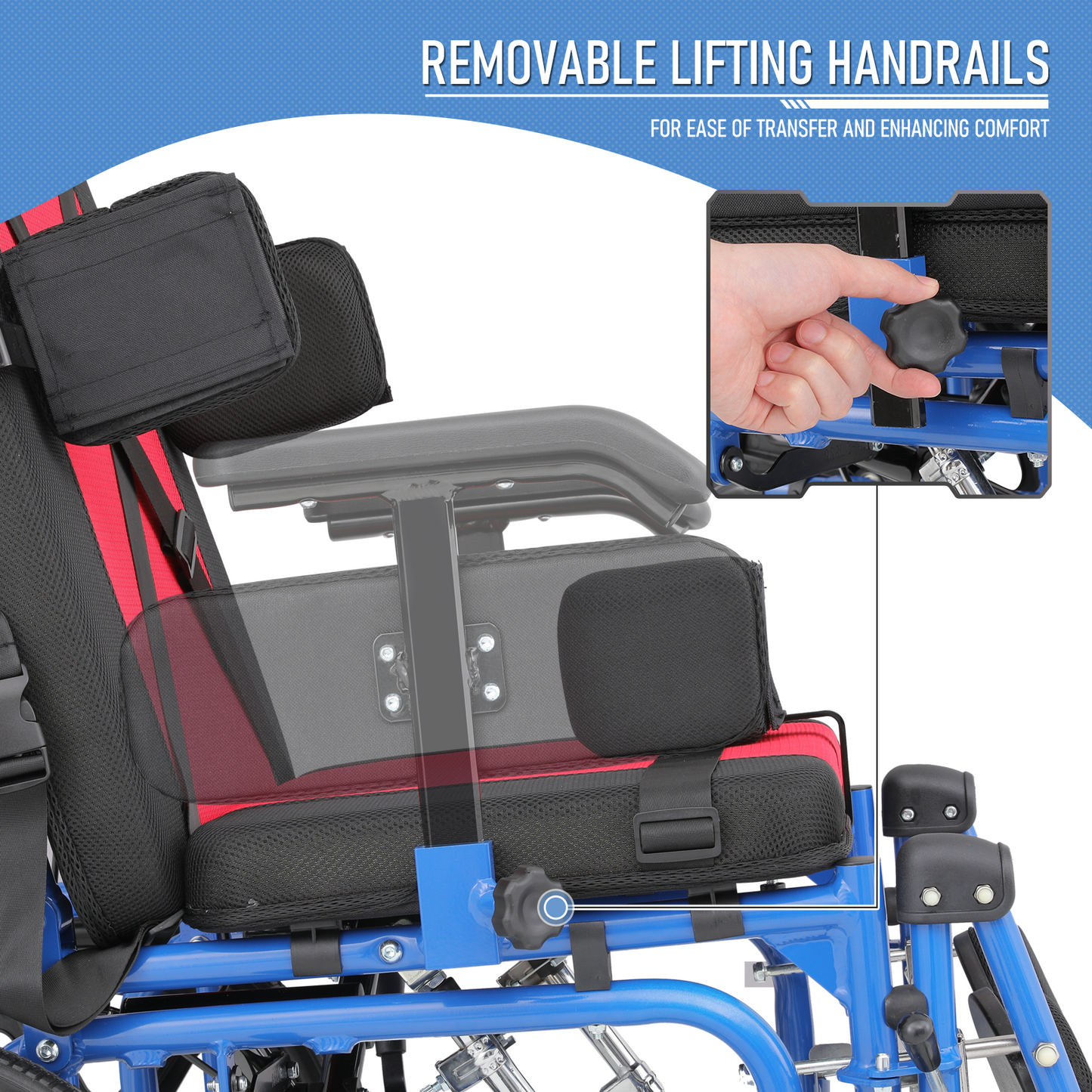 Wheelchair - Aluminum Alloy Frame Foam Seat - 100°-160° Adjustable Backrest - 18*14.5'' Seat Size