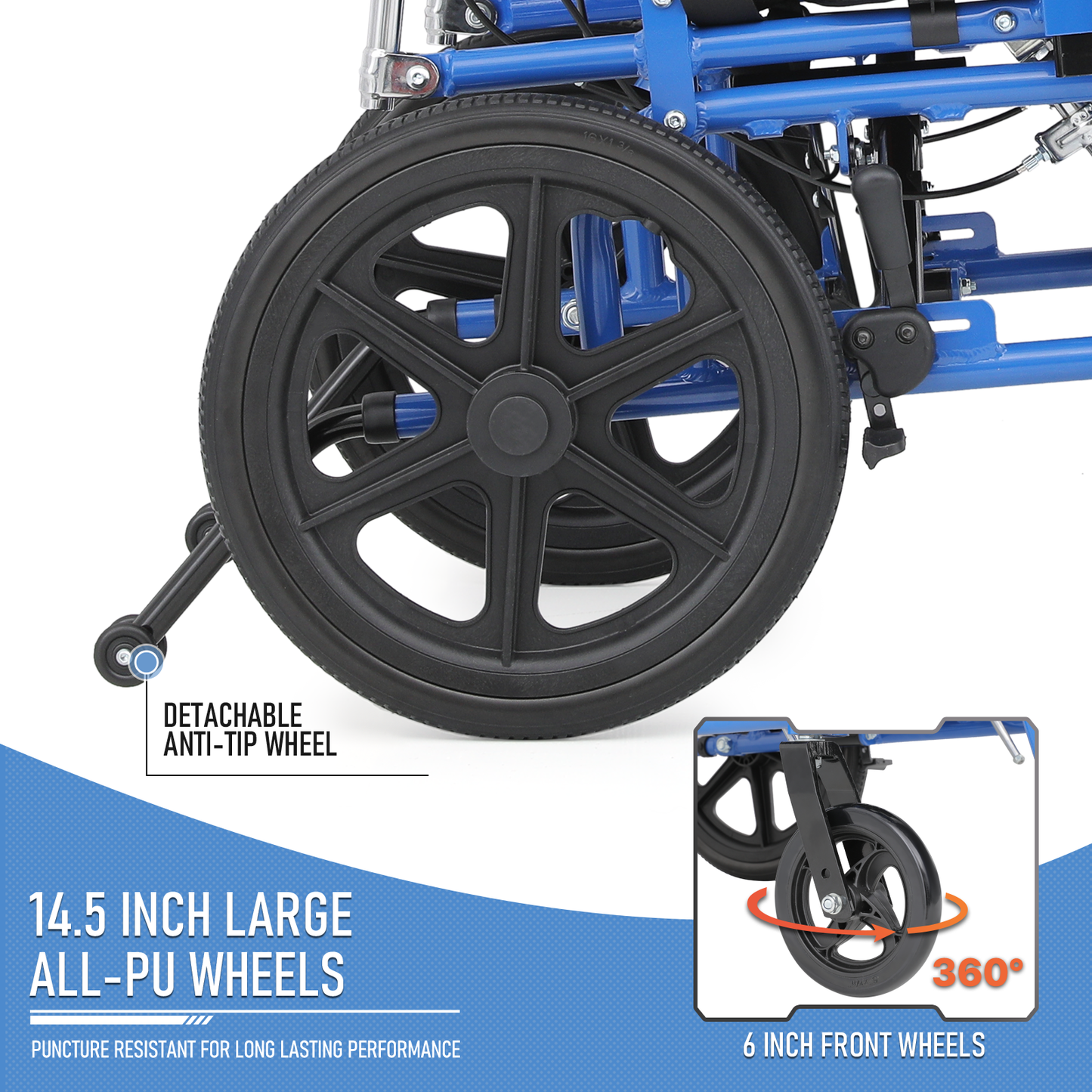 Wheelchair - Aluminum Alloy Frame Foam Seat - 100°-160° Adjustable Backrest - 18*14.5'' Seat Size