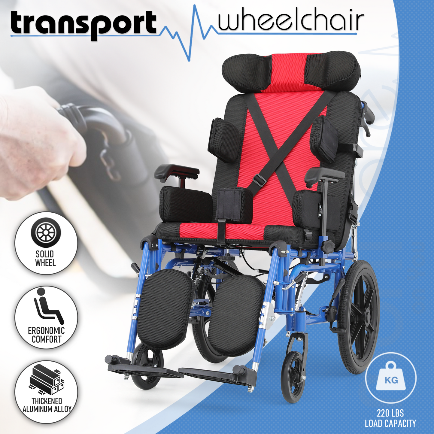 Wheelchair - Aluminum Alloy Frame Foam Seat - 100°-160° Adjustable Backrest - 18*14.5'' Seat Size