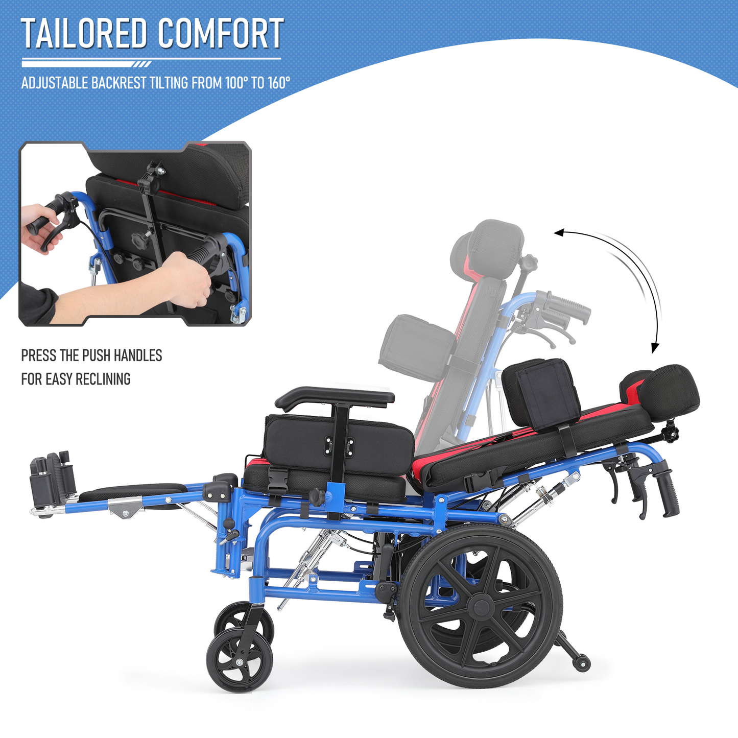 Wheelchair - Aluminum Alloy Frame Foam Seat - 100°-160° Adjustable Backrest - 18*14.5'' Seat Size