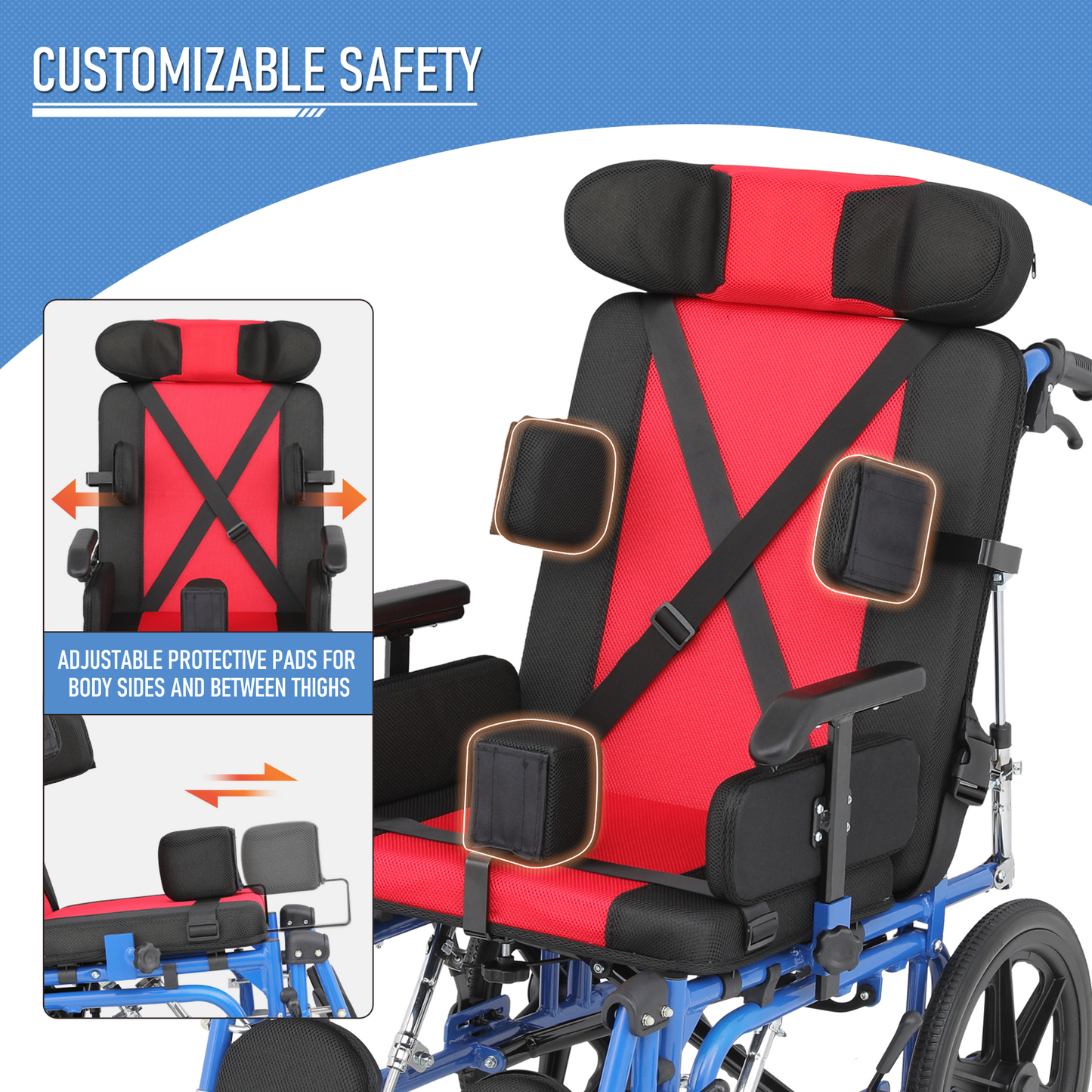 Wheelchair - Aluminum Alloy Frame Foam Seat - 100°-160° Adjustable Backrest - 18*14.5'' Seat Size