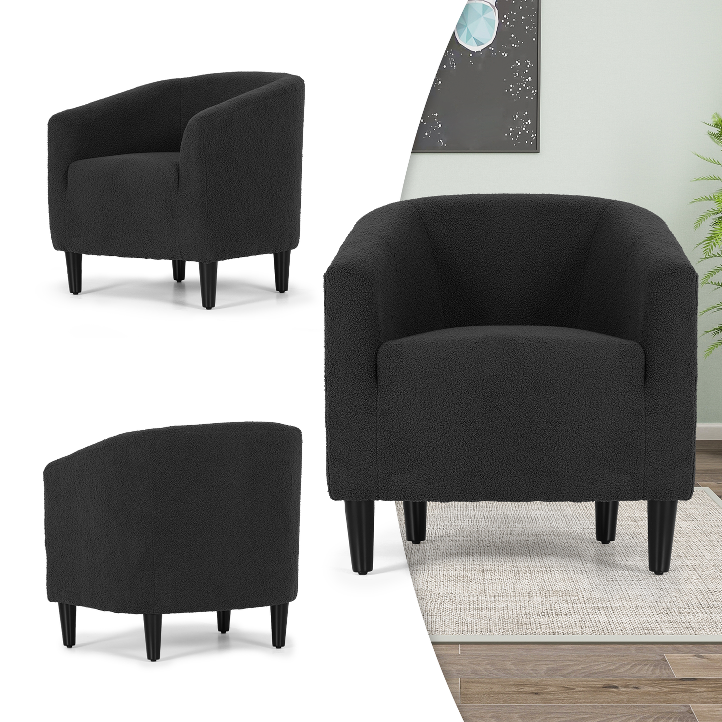 Boucle Fabric Sofa - Barrel Shape Accent Chair