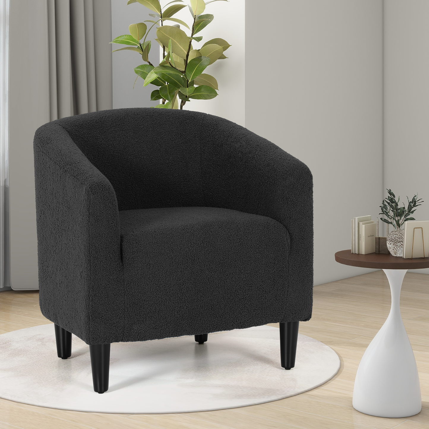 Boucle Fabric Sofa - Barrel Shape Accent Chair