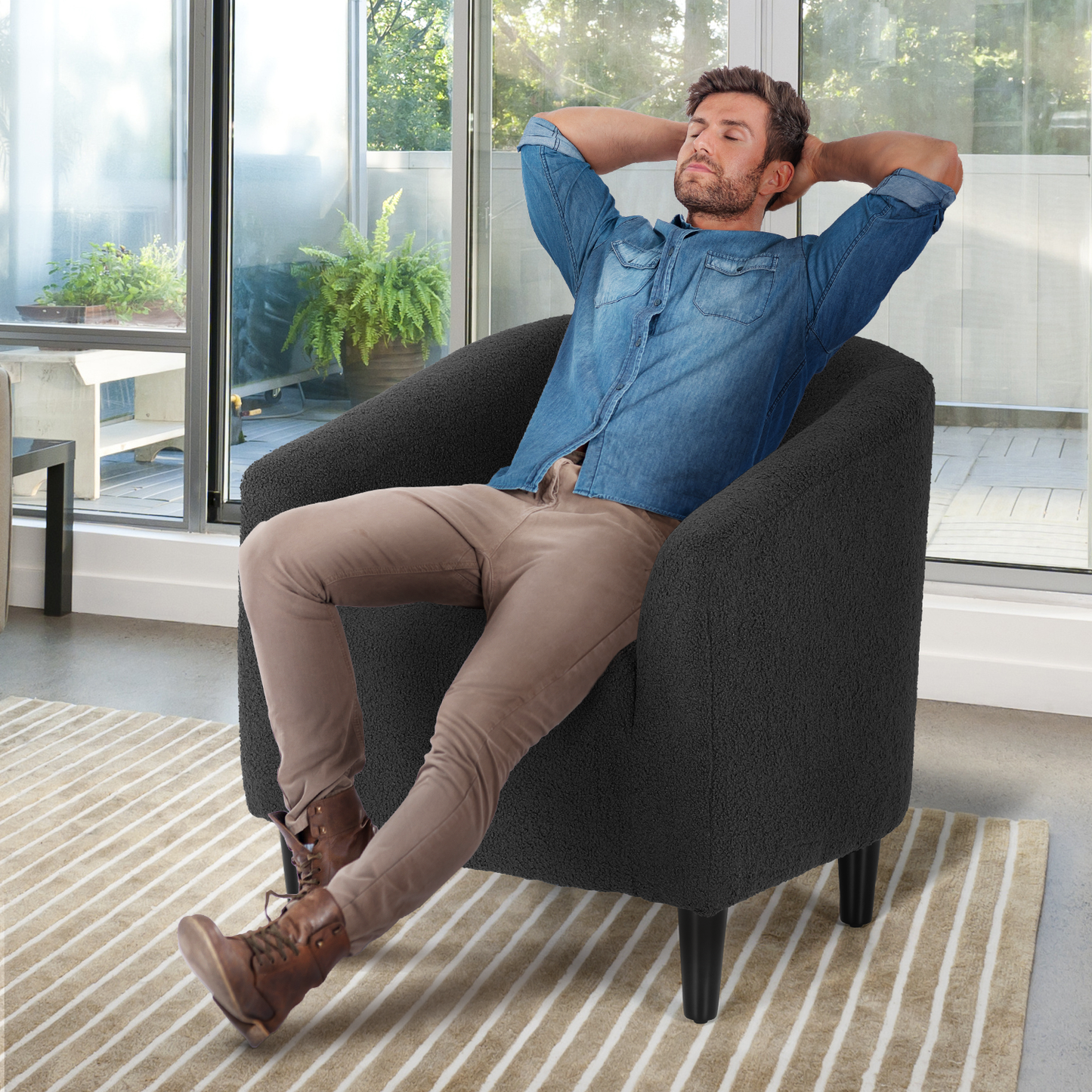 Boucle Fabric Sofa - Barrel Shape Accent Chair