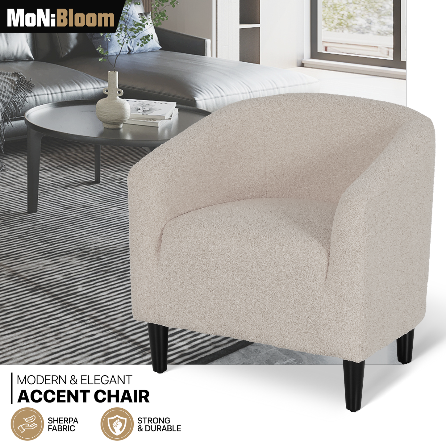 Boucle Fabric Sofa - Barrel Shape Accent Chair