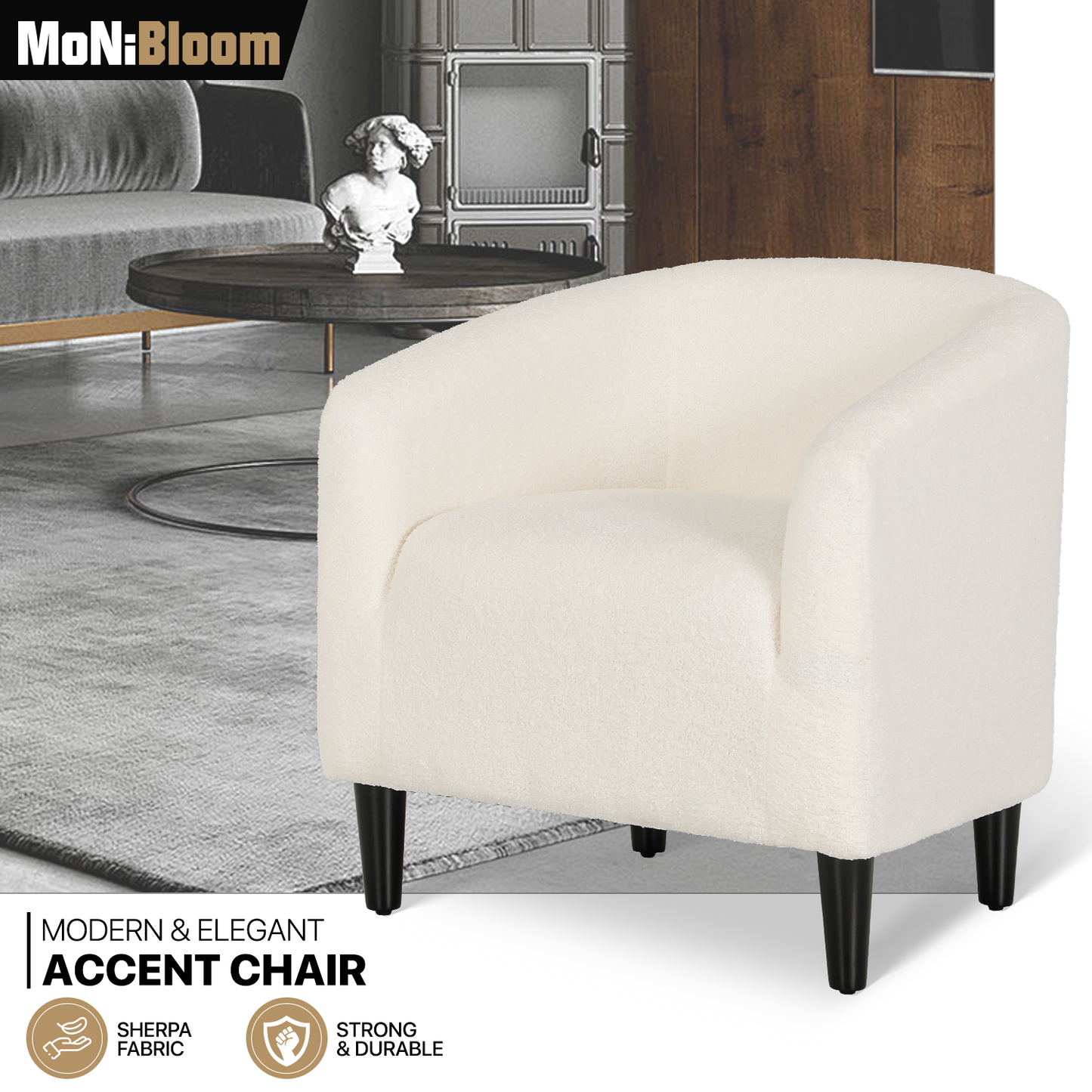 Boucle Fabric Sofa - Barrel Shape Accent Chair