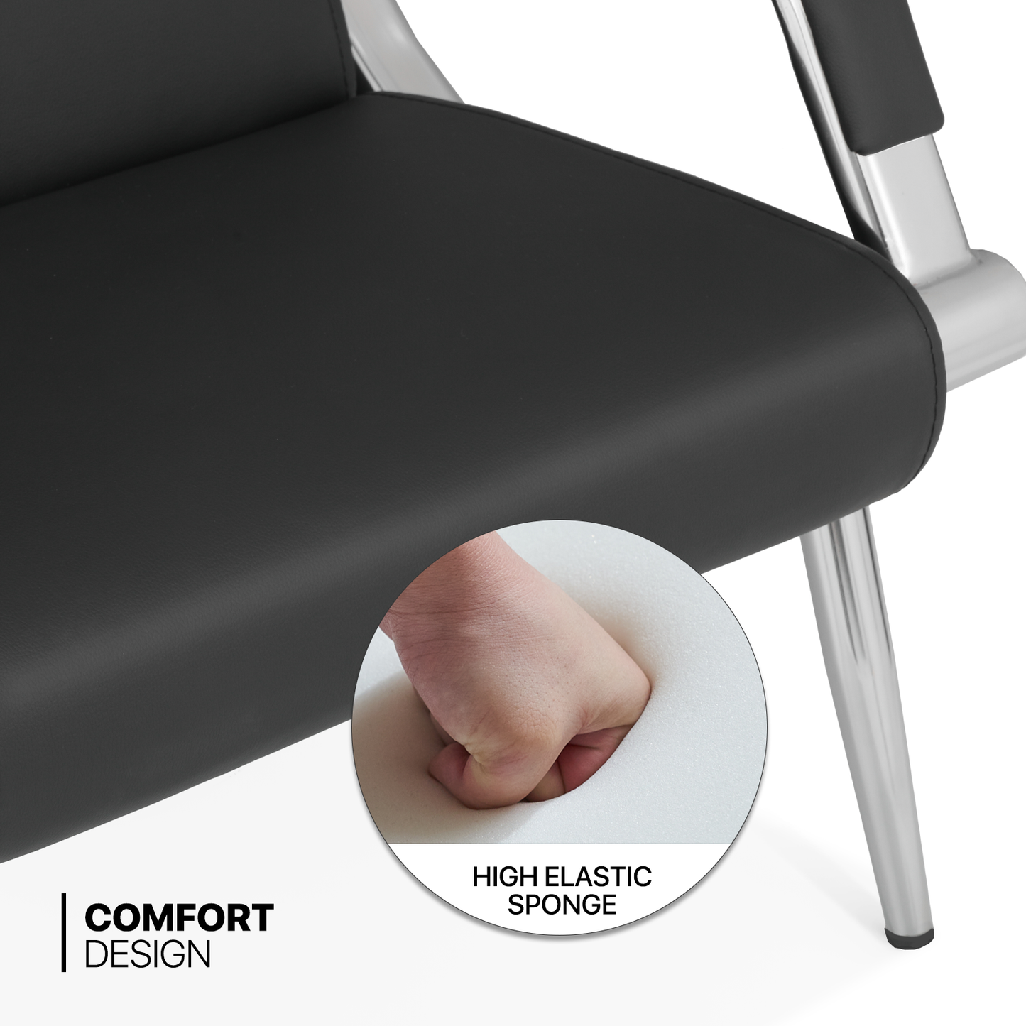 PU Leather Reception Chair - Metal Frame - Black