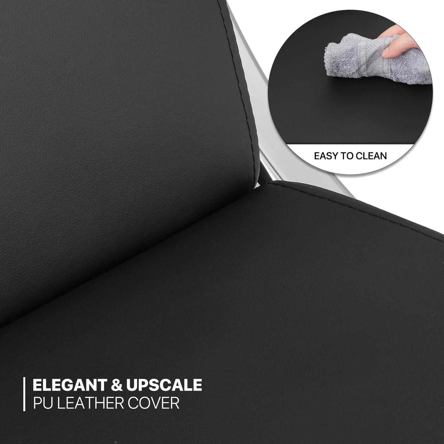 PU Leather Reception Chair - Metal Frame - Black