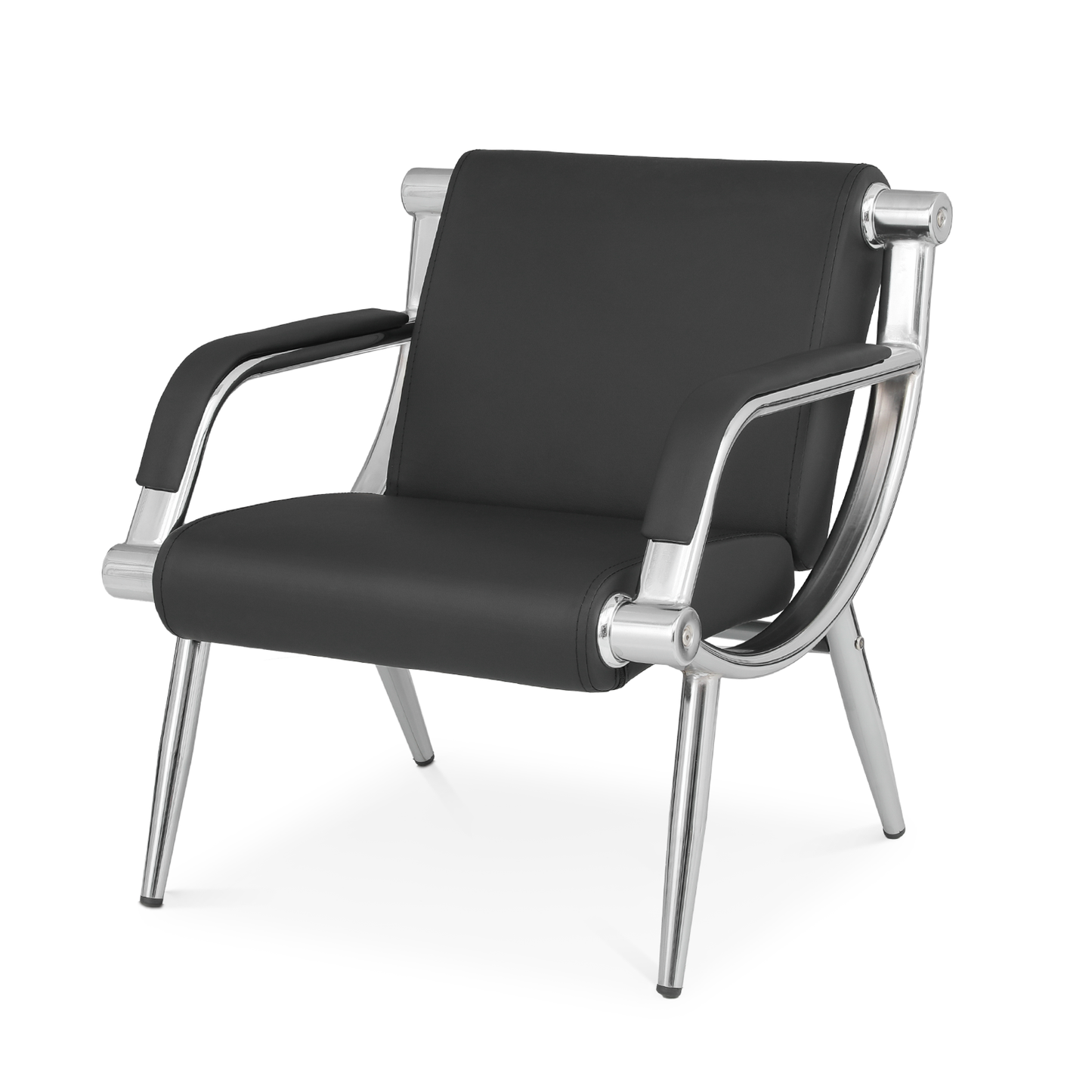 PU Leather Reception Chair - Metal Frame - Black