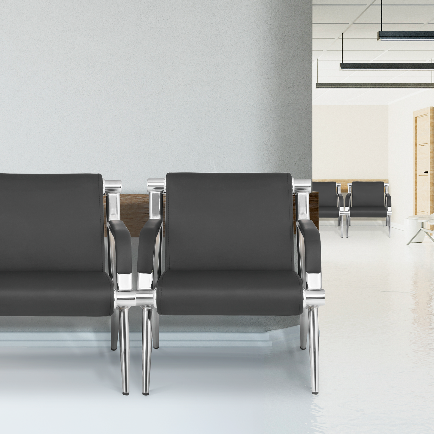 PU Leather Reception Chair - Metal Frame - Black
