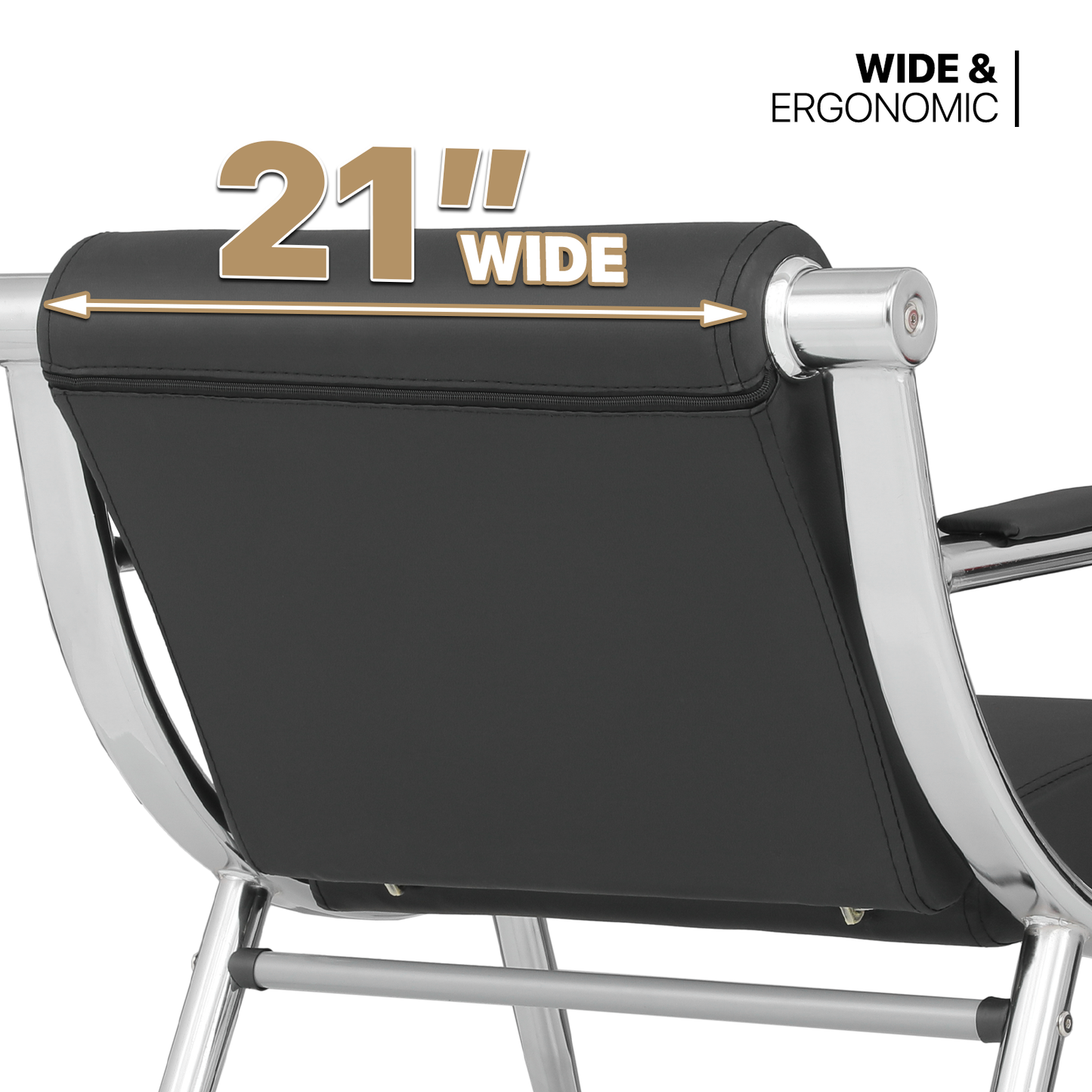 PU Leather Reception Chair - Metal Frame - Black
