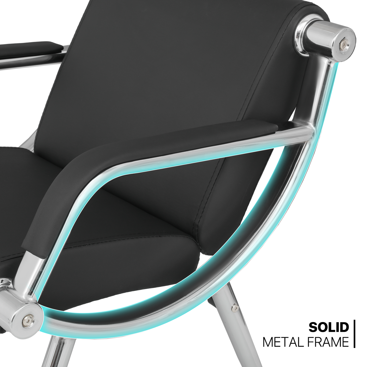PU Leather Reception Chair - Metal Frame - Black